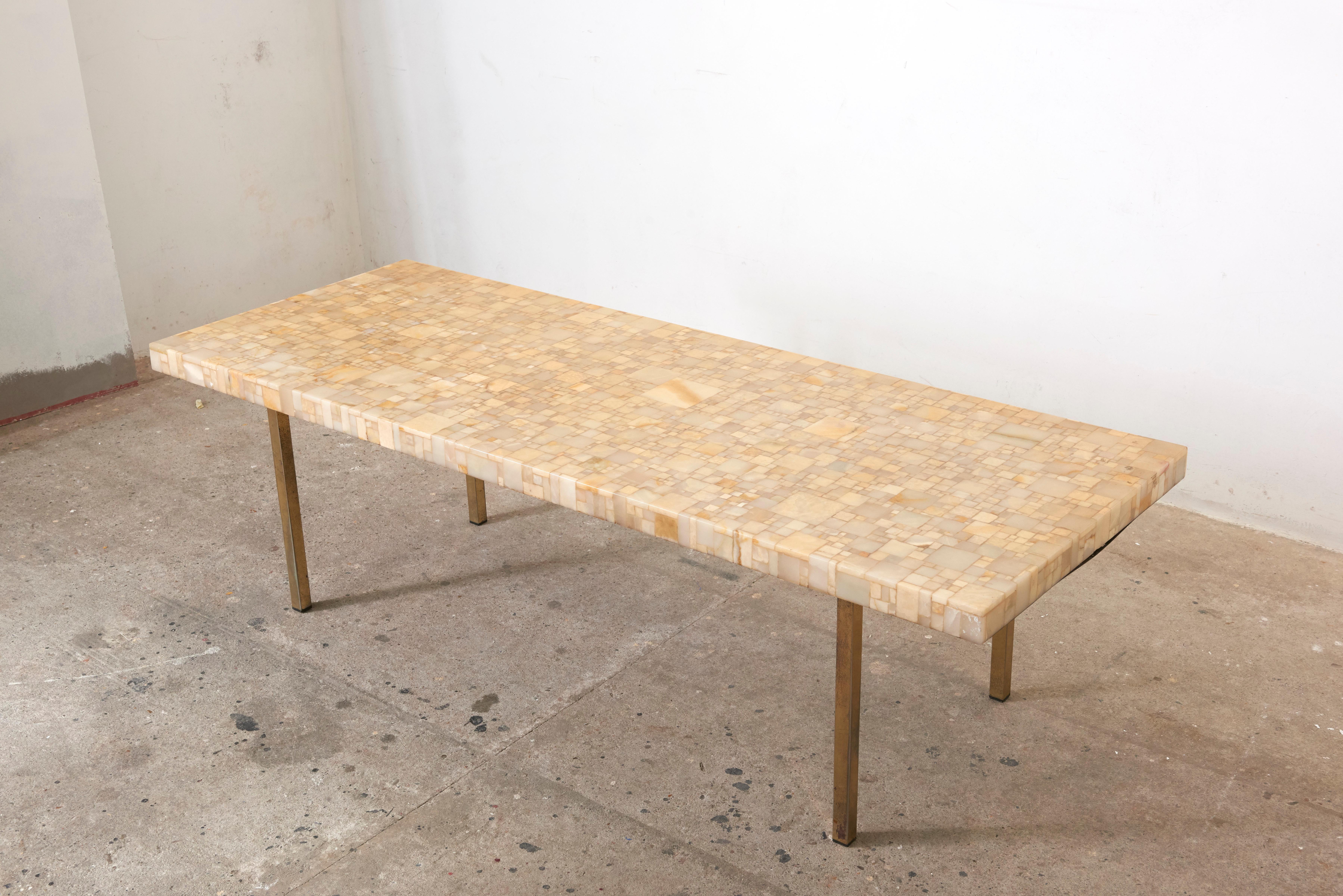 Mid-Century Modern Masterpiece of a White Marble Mosaic Coffee Table 1950s by Müller, Germany