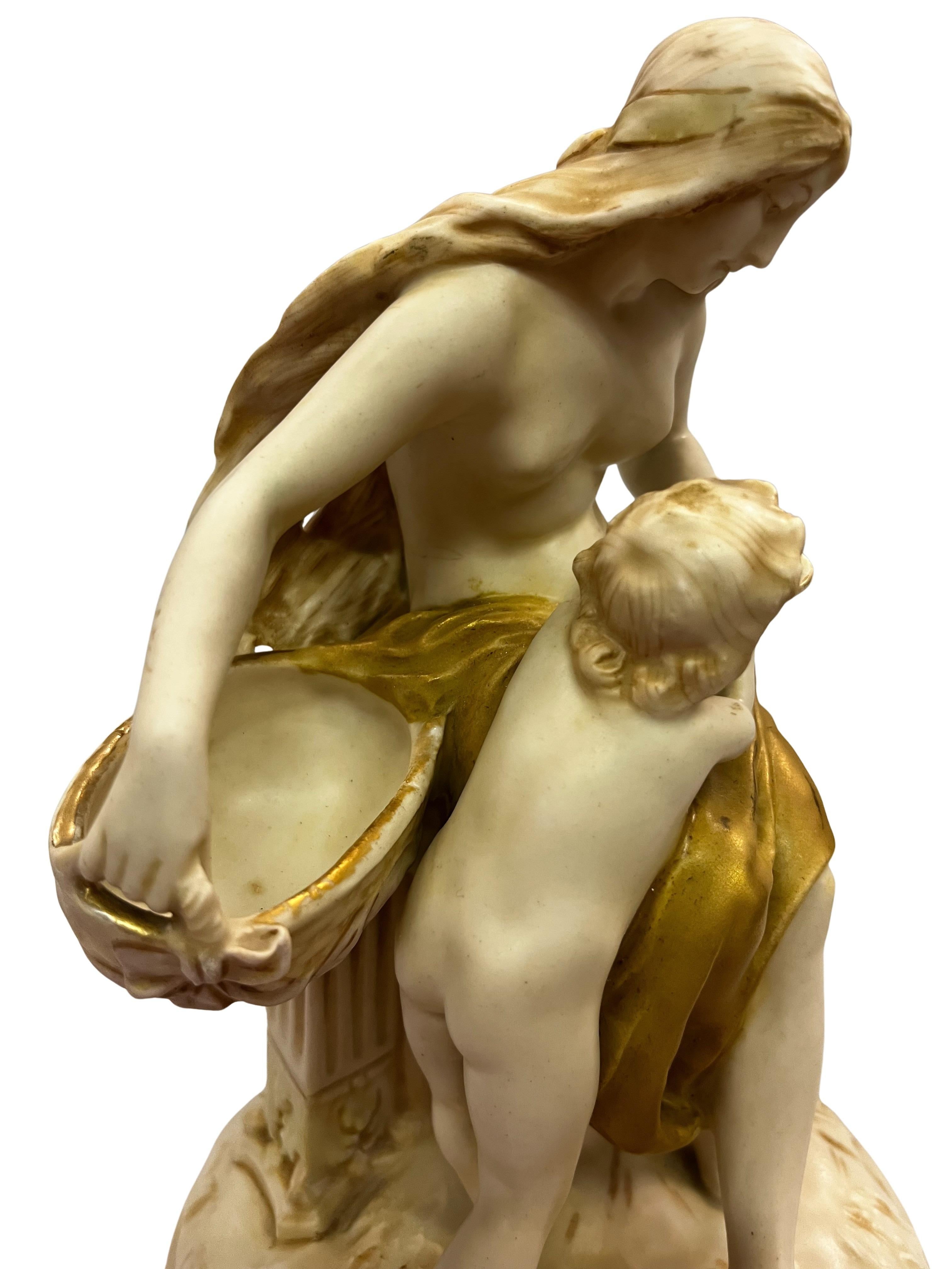 Jugendstil Masterpiece sculpture, Mother´s love, Ernst Wahliss Royal Vienna, 1900, Austria For Sale