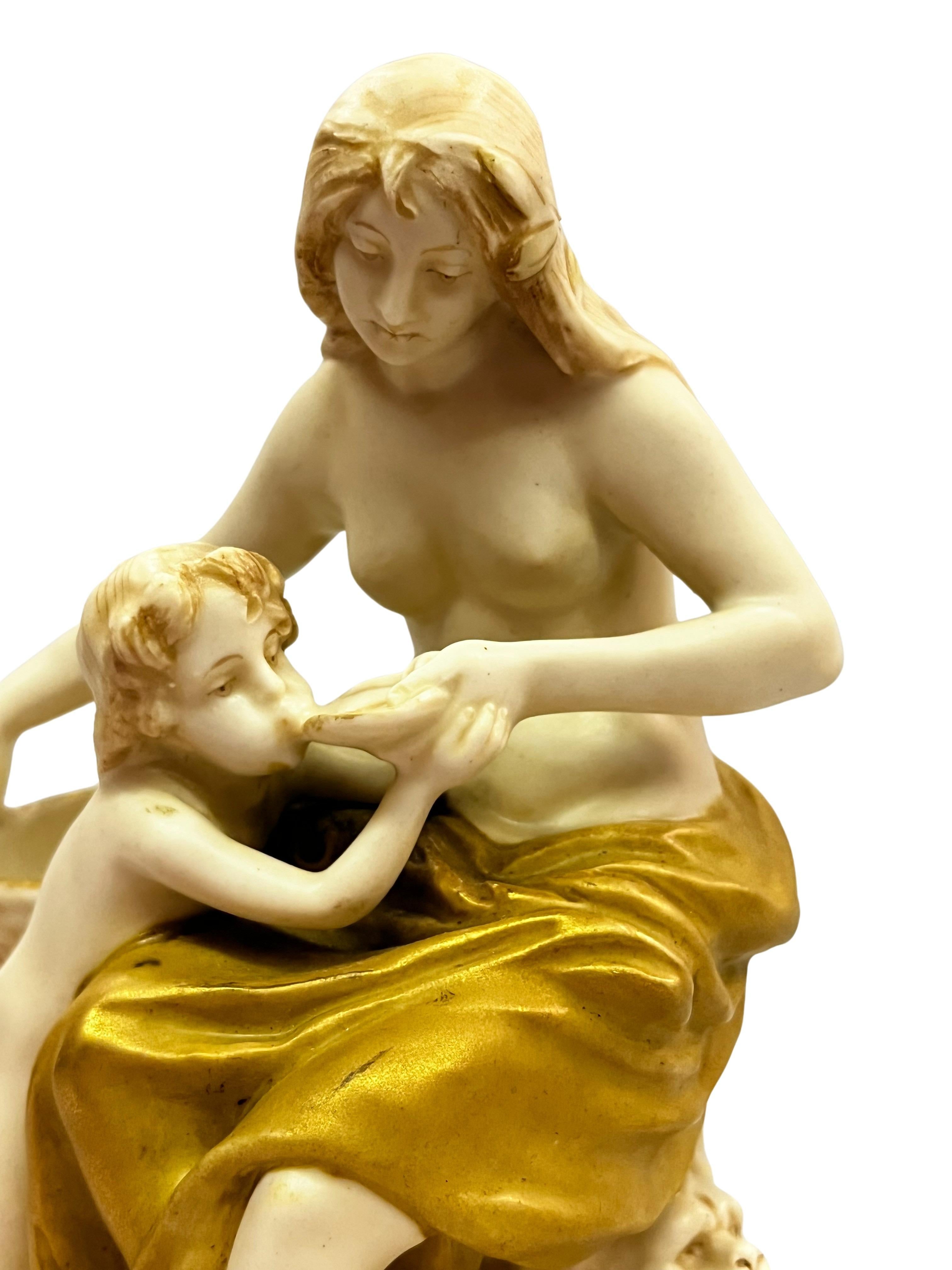 Austrian Masterpiece sculpture, Mother´s love, Ernst Wahliss Royal Vienna, 1900, Austria For Sale