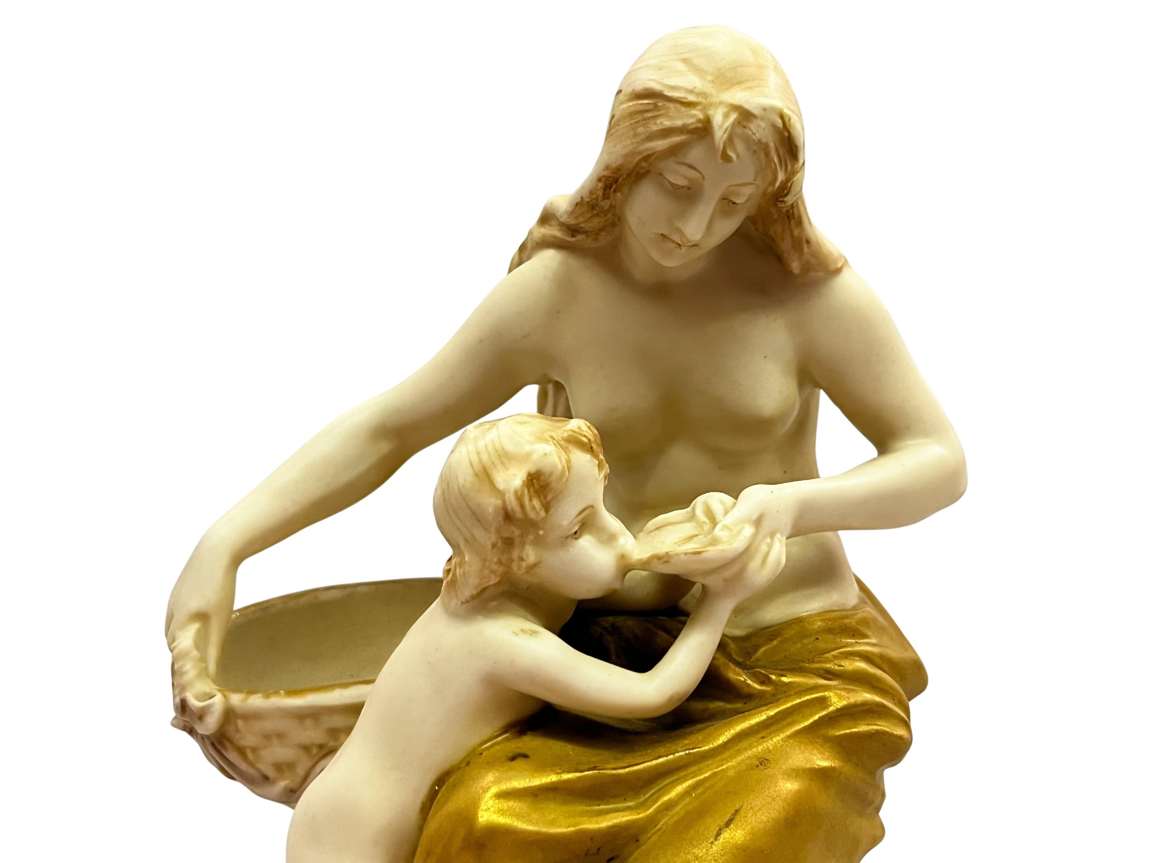 Hand-Crafted Masterpiece sculpture, Mother´s love, Ernst Wahliss Royal Vienna, 1900, Austria For Sale