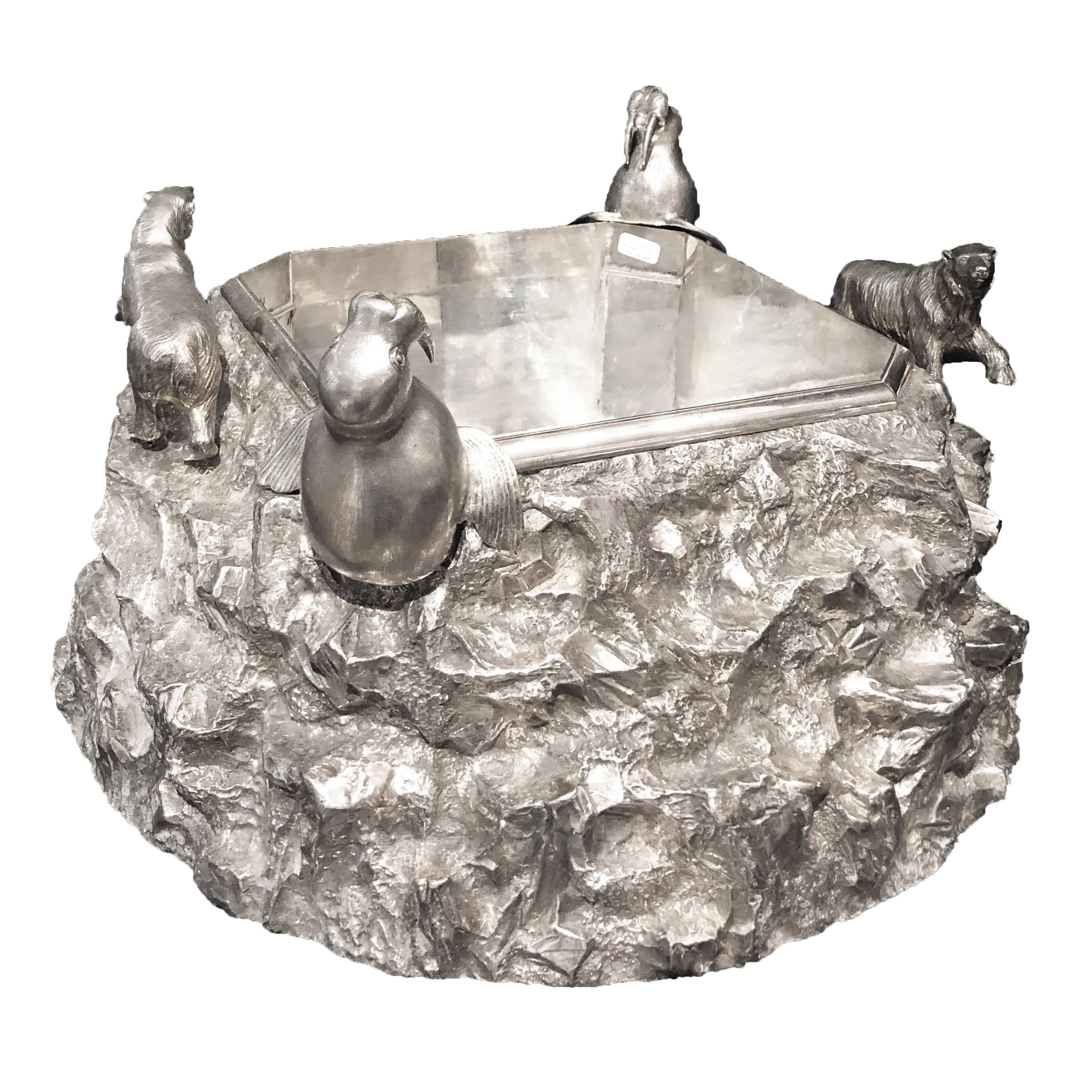 Late Victorian Centerpiece, Bottles or caviar Cooler Victorian Iceberg Silver-Plated end 19th