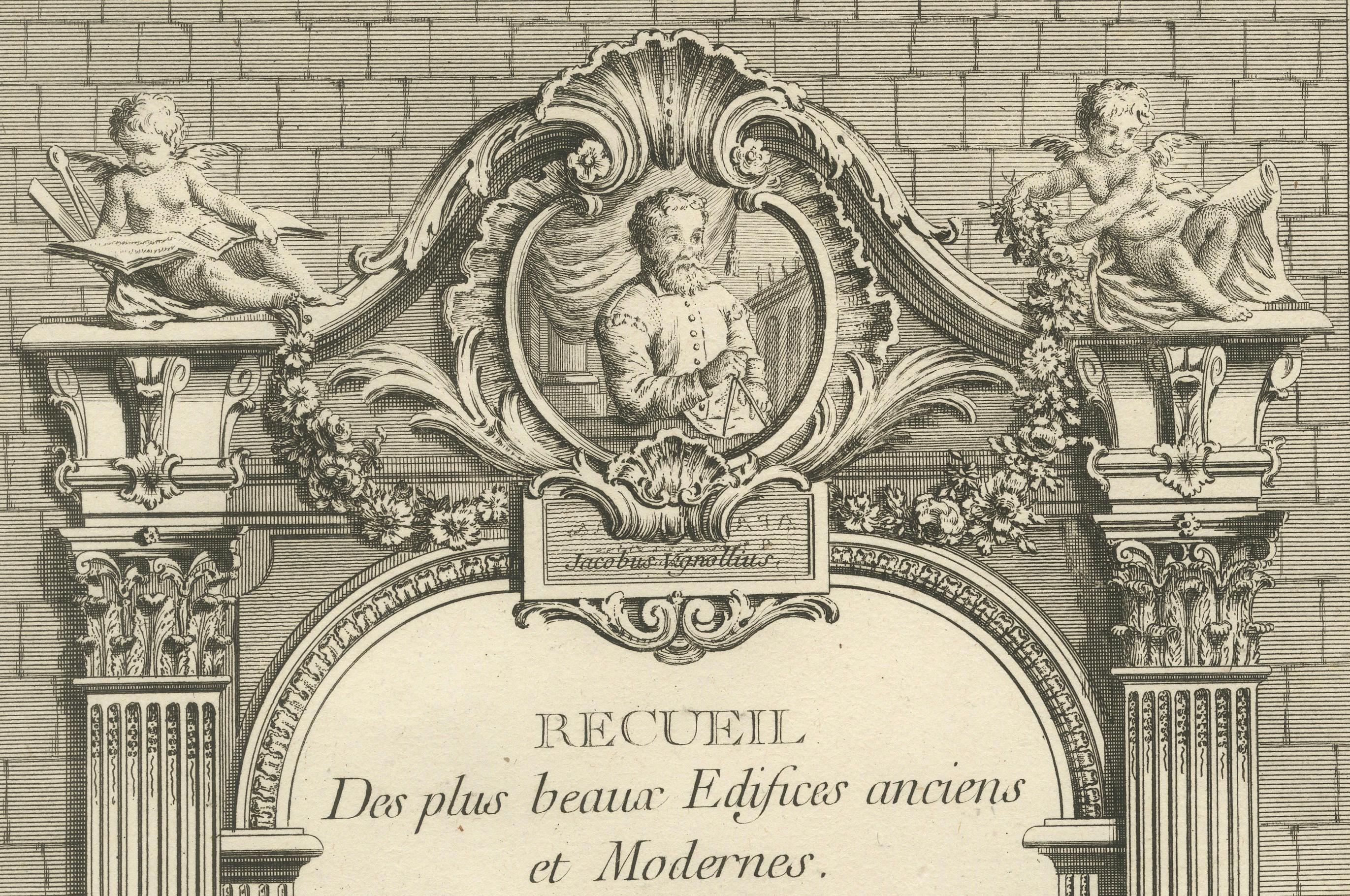 Mid-18th Century Masterpieces of Architecture and Ornamentation: Decorative Title Page from 1766 For Sale