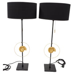 "Masterpieces of lights" Pair of Table Lamps with A.Pomodoro Bronze, 1985