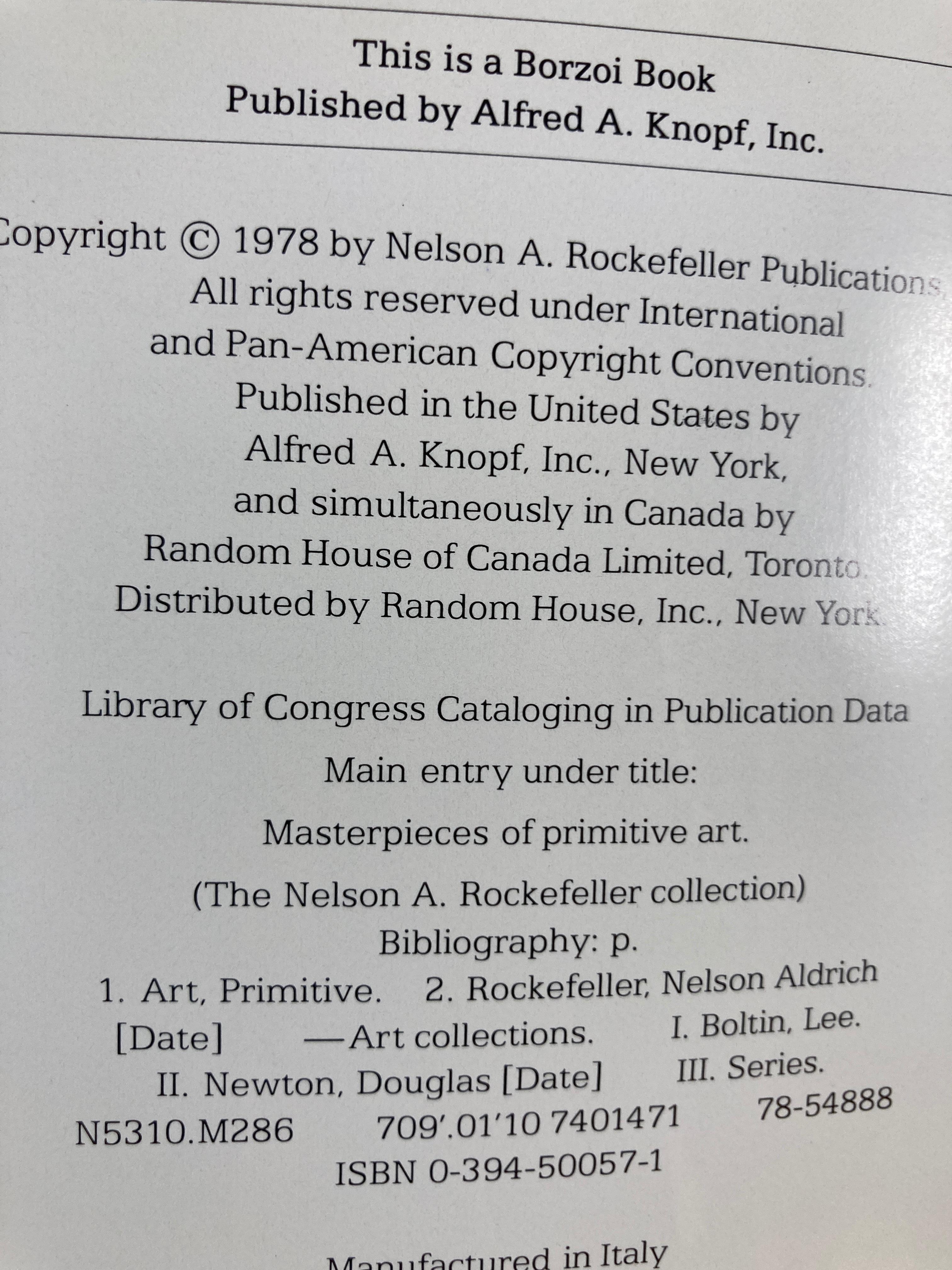 20th Century Masterpieces of Primitive Art The Nelson A Rockefeller Collection Hardcover Book