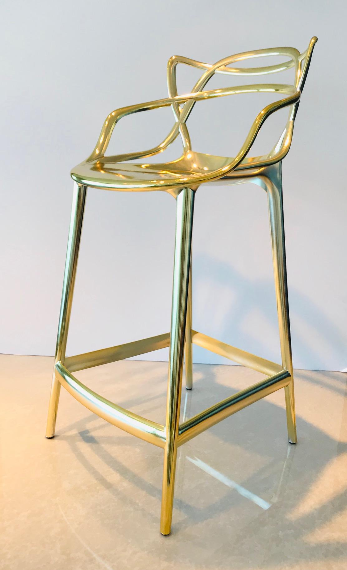Masters Bar Stools In Metallic Gold by Kartell, Set of Three 3