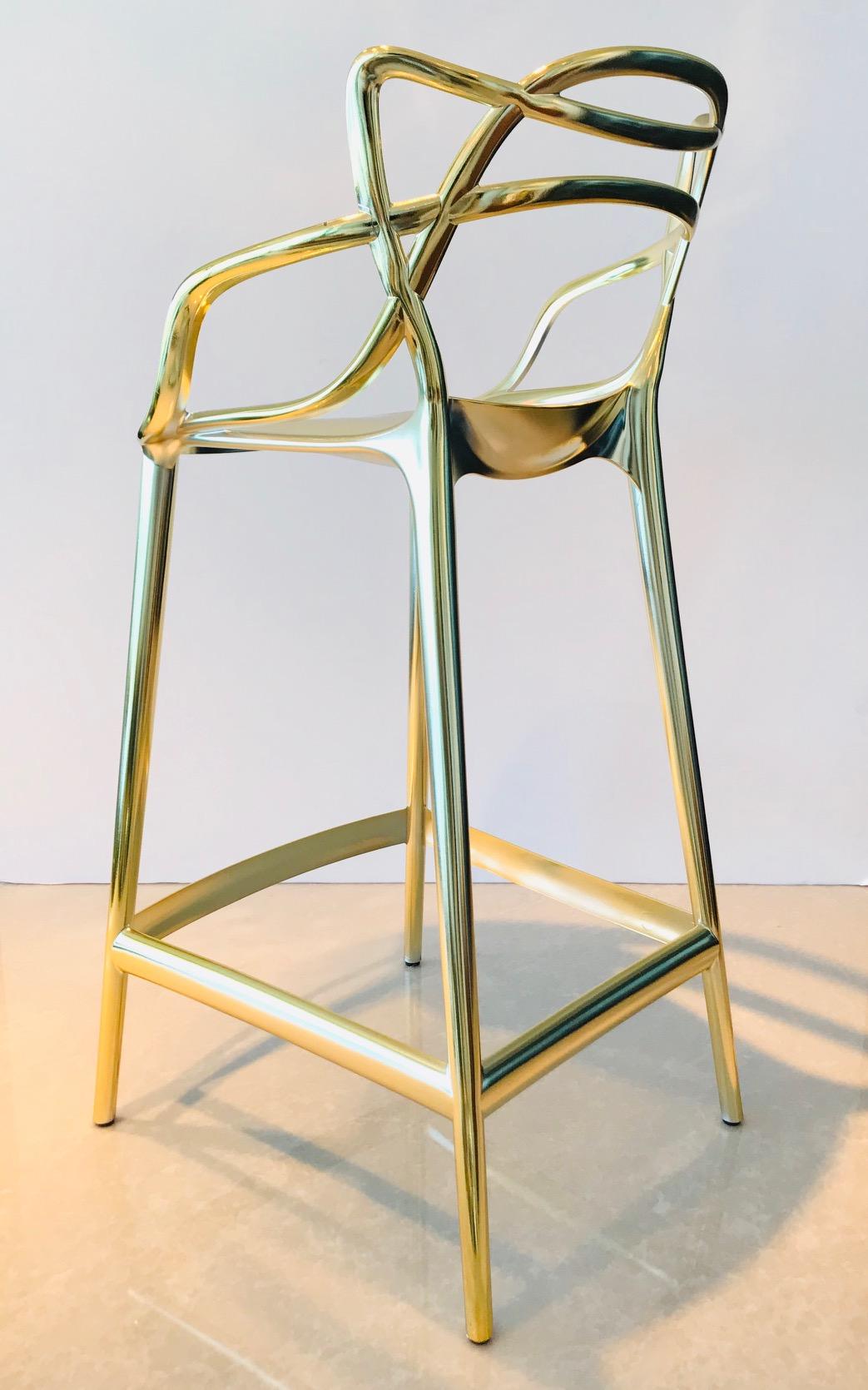 Contemporary Masters Bar Stools In Metallic Gold by Kartell, Set of Three