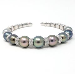 Mastoloni 18k Tahitian Pearl Diamond Bracelet Solid White Gold Designer Signed