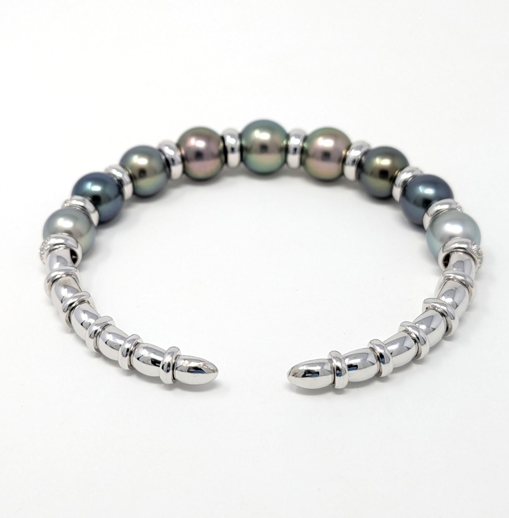 Mastoloni 18k Tahiti-Perle Diamant-Armband massivem Weißgold Designer signiert (Rundschliff) im Angebot