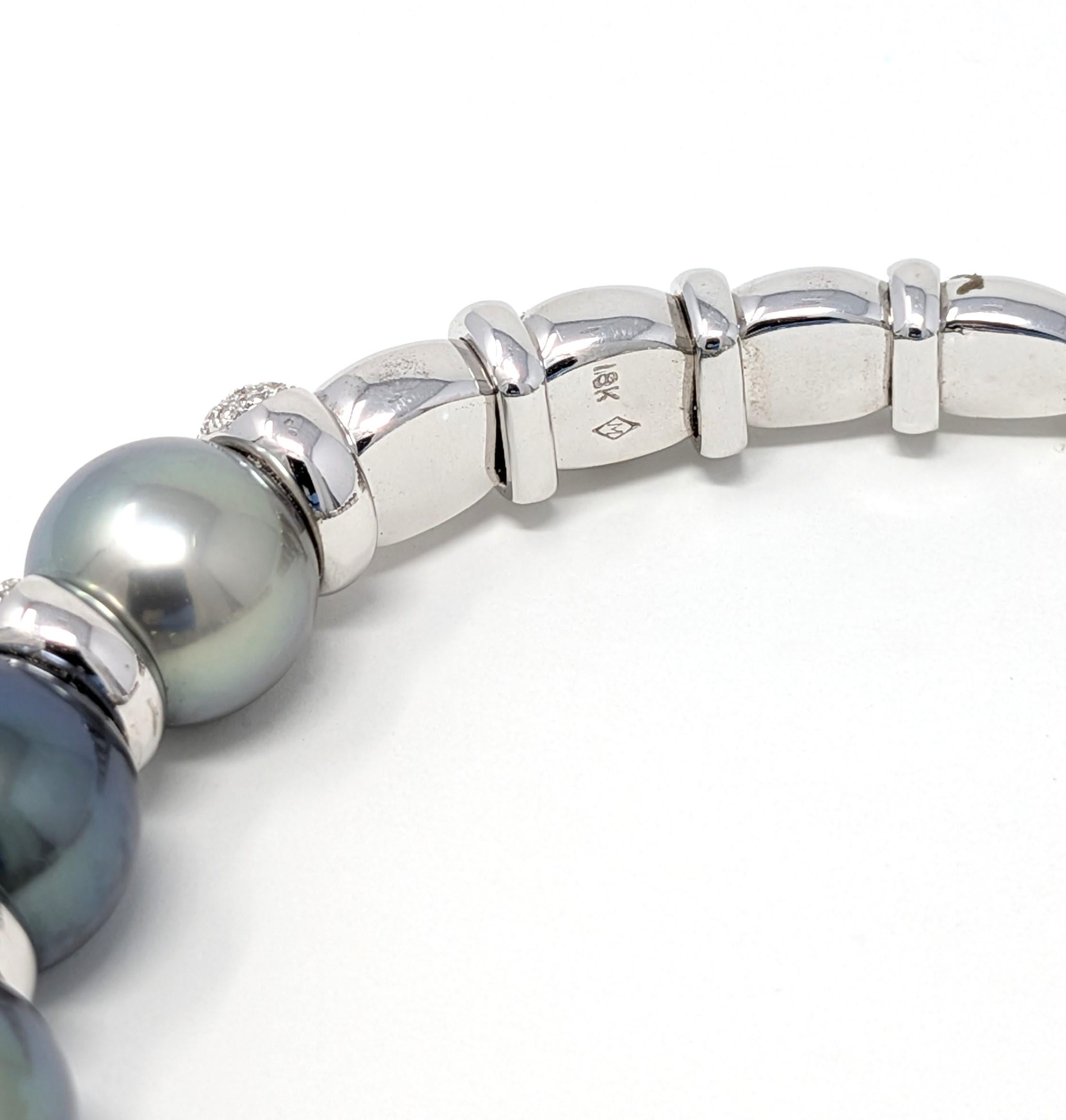 Mastoloni 18k Tahiti-Perle Diamant-Armband massivem Weißgold Designer signiert Damen im Angebot