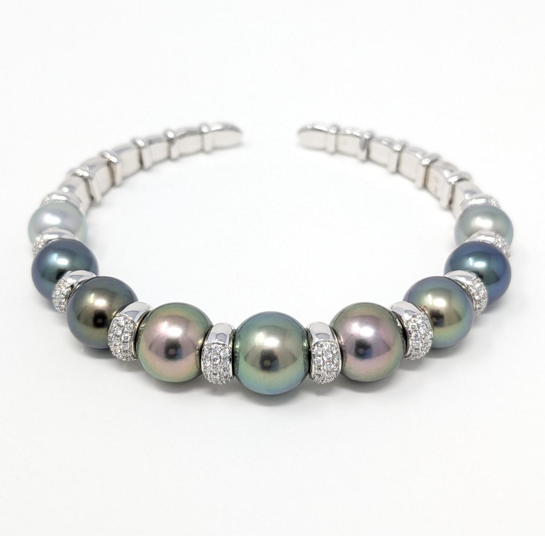 Mastoloni 18k Tahiti-Perle Diamant-Armband massivem Weißgold Designer signiert im Angebot 1