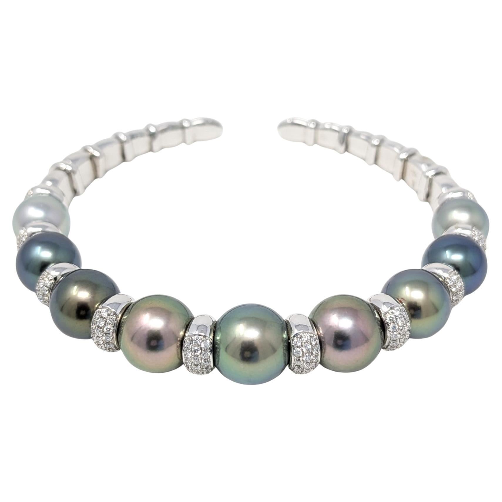 Mastoloni Bracciale con perle di Tahiti e diamanti in oro bianco massiccio 18 carati firmato dal designer