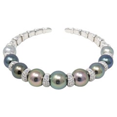 Mastoloni 18k Tahitian Pearl Diamond Bracelet Solid White Gold Designer Signed
