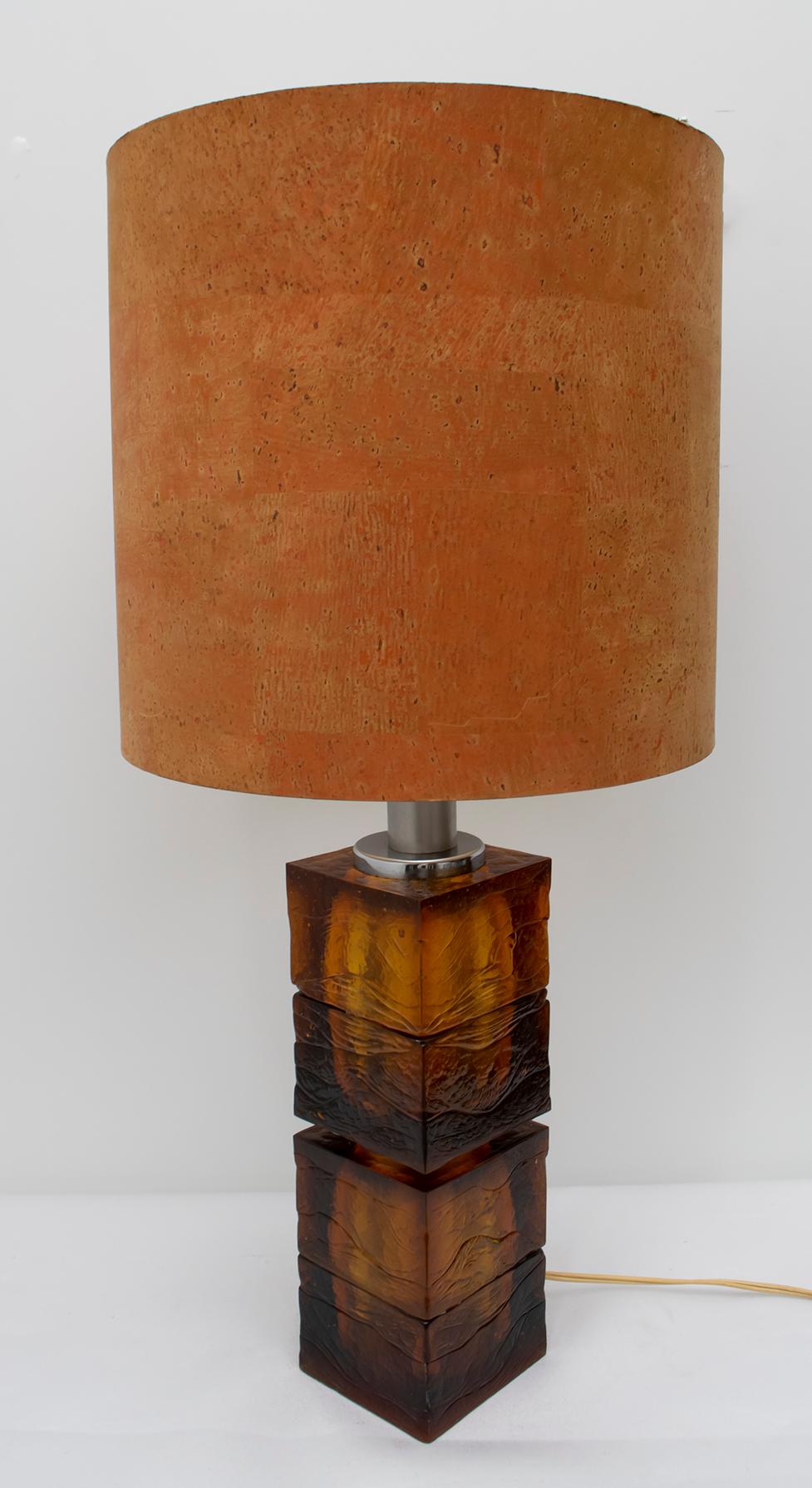 Mastri Vetrai Mid-Century Modern Italian Amber Murano Glass Table Lamp, 1960 2