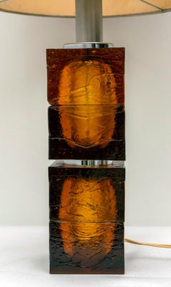 Mastri Vetrai Mid-Century Modern Italian Amber Murano Glass Table Lamp, 1960