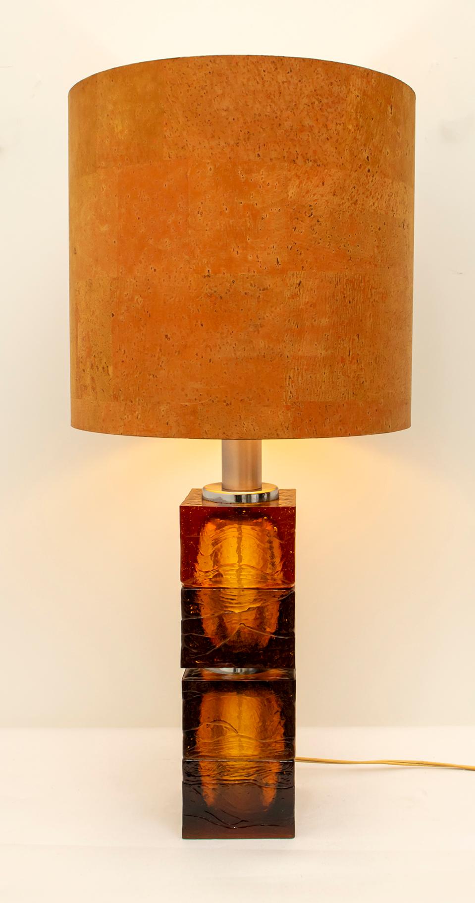 Rococo Mastri Vetrai Mid-Century Modern Italian Amber Murano Glass Table Lamp, 1960