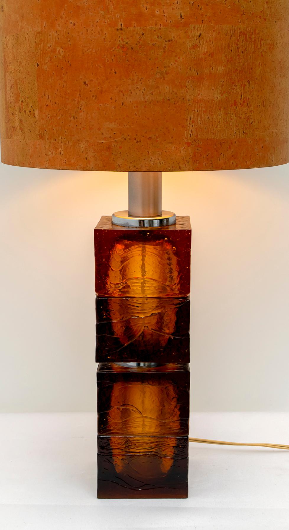 French Mastri Vetrai Mid-Century Modern Italian Amber Murano Glass Table Lamp, 1960