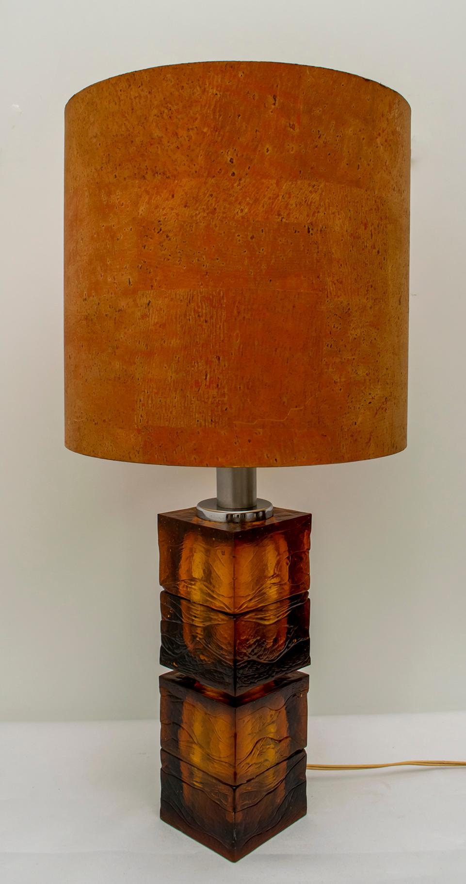 Mastri Vetrai Mid-Century Modern Italian Amber Murano Glass Table Lamp, 1960 In Good Condition In Puglia, Puglia