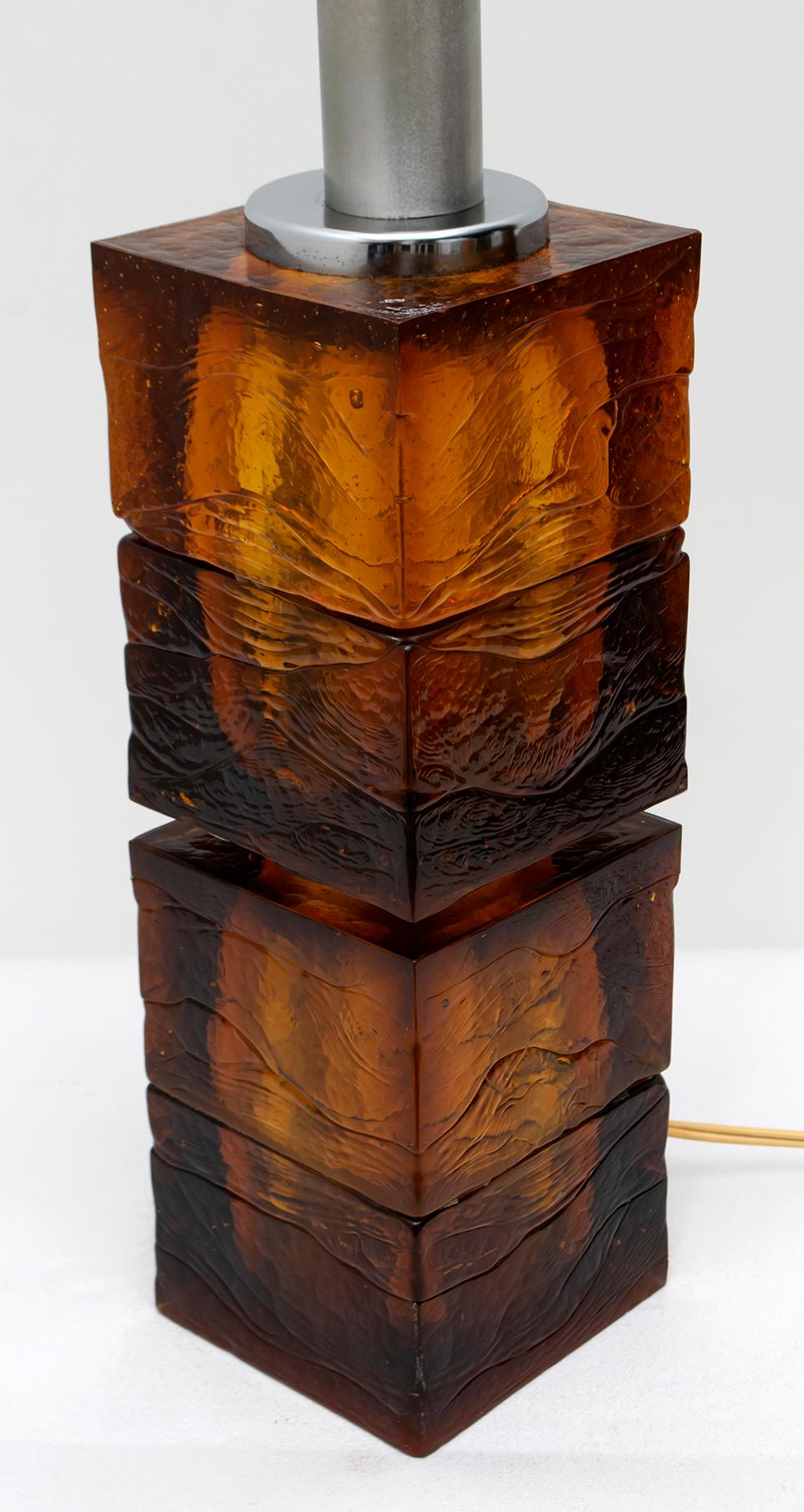 Other Mastri Vetrai Mid-Century Modern Italian Amber Murano Glass Table Lamp, 1960