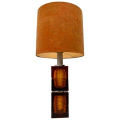 Antique Mastri Vetrai Mid-Century Modern Italian Amber Murano Glass Table Lamp, 1960