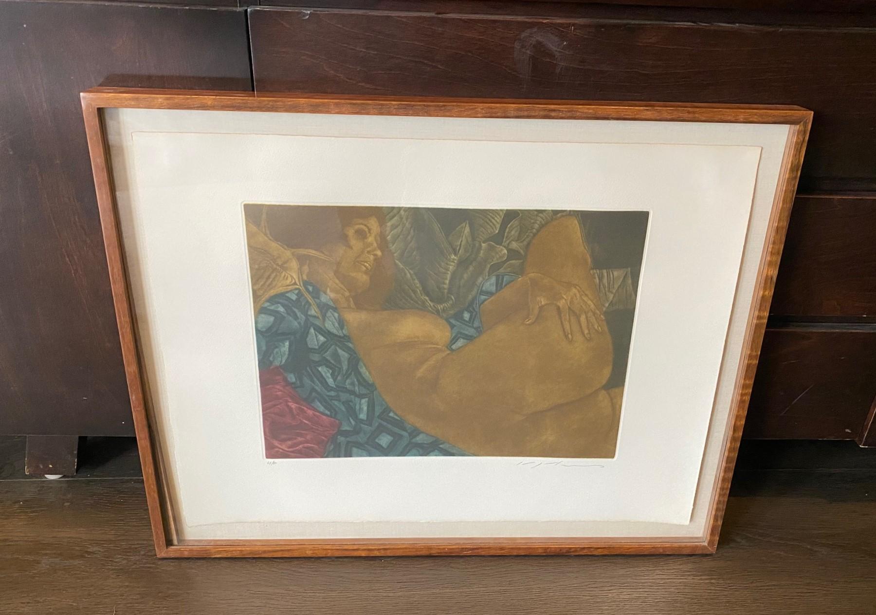 Une magnifique, saisissante et très érotique estampe japonaise en mezzotinte du célèbre artiste japonais, peintre, sculpteur et graveur Masuo Ikeda (1934-1997).  Cette œuvre, intitulée 