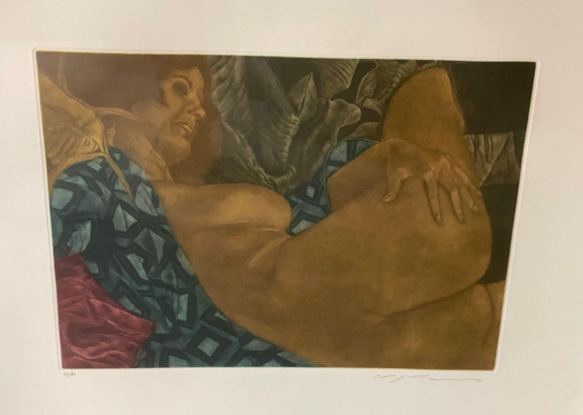 Showa Masuo Ikeda Signé Edition Limitée Encadré Mezzotint Japonais Erotique Venus en vente