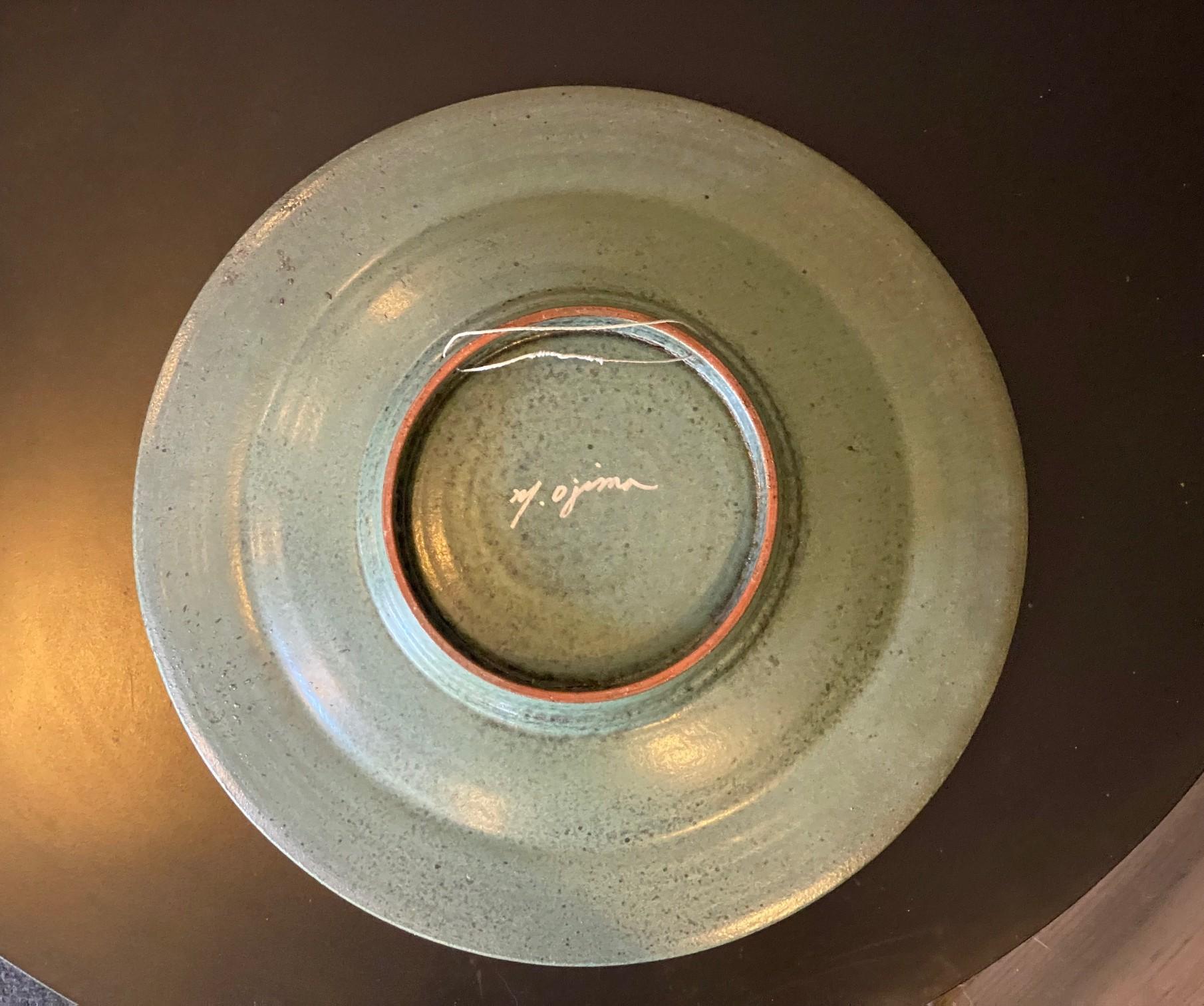 Masuo Ojima Firmato Grande Studio Pottery Giapponese Asiatico in Ceramica Modernista Caricabatterie in vendita 3