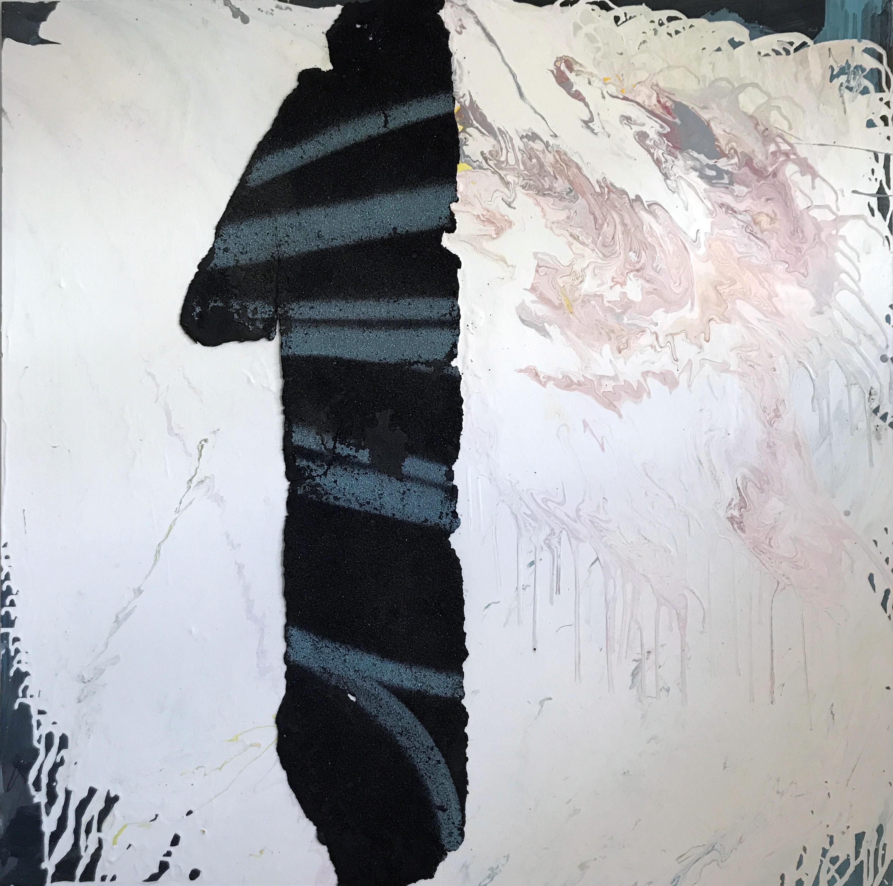 1 -- pintura abstracta de arte callejero en técnica mixta con graffiti, asfalto, números