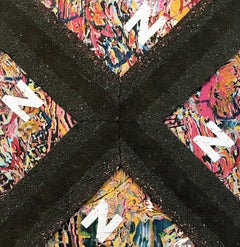 NOW VI - abstract mixed media street art painting; black asphalt, graffiti