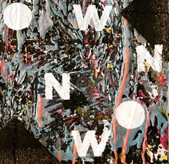 NOW VII -  abstract mixed media street art painting; asphalt, graffiti, letters