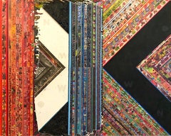« Price Cycles » : grande peinture abstraite contemporaine audacieuse sur panneau de bois avec collage