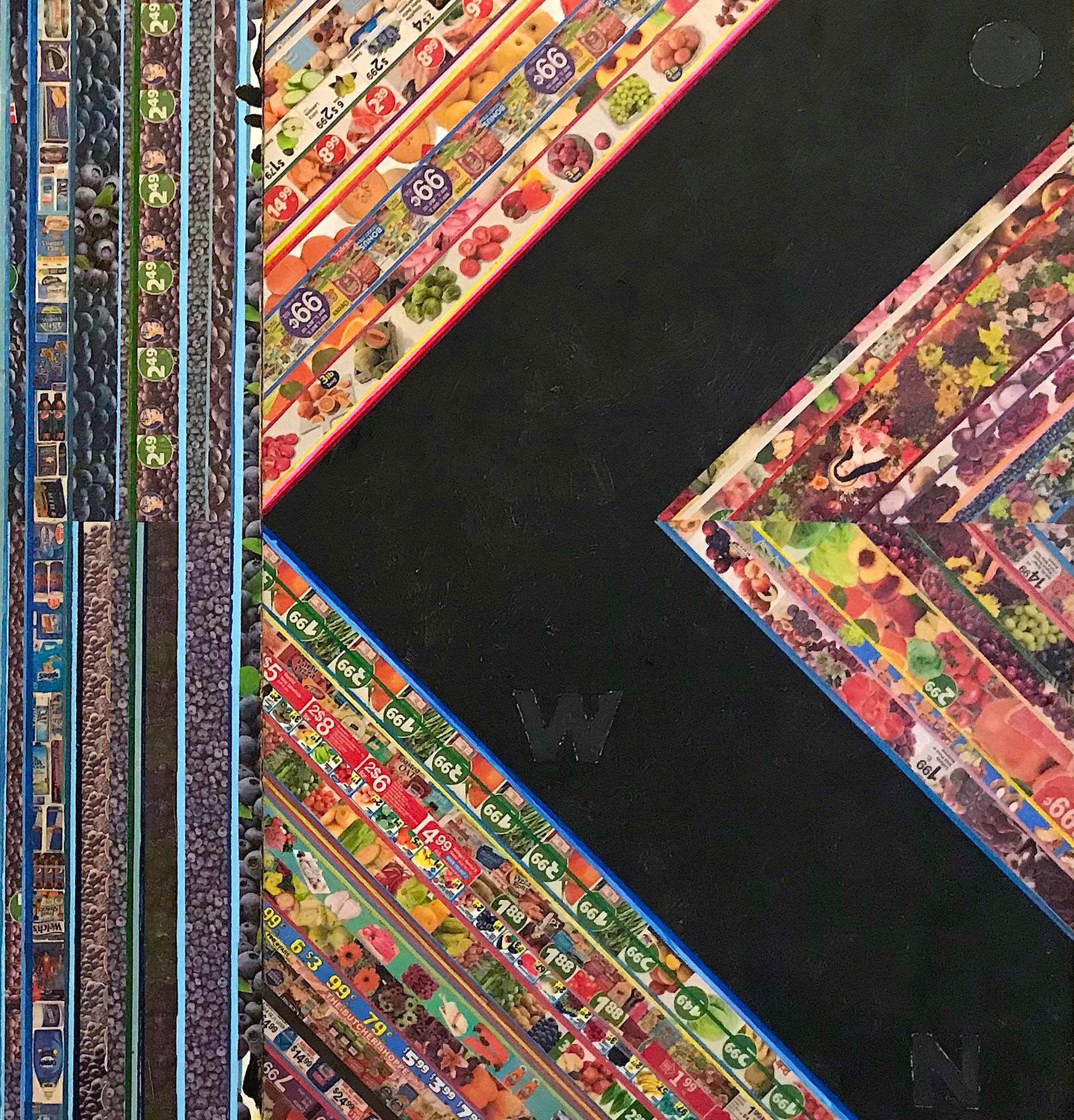 Price Cycles: pittura astratta geometrica di grandi dimensioni a tecnica mista con oggetti trovati - Abstract Painting Marrone di Mat Tomezsko