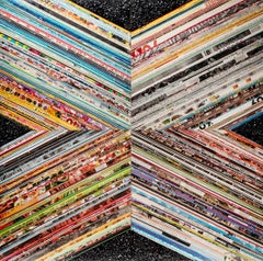 Price (X): geometric abstract mixed media collage painting w/ collage & black