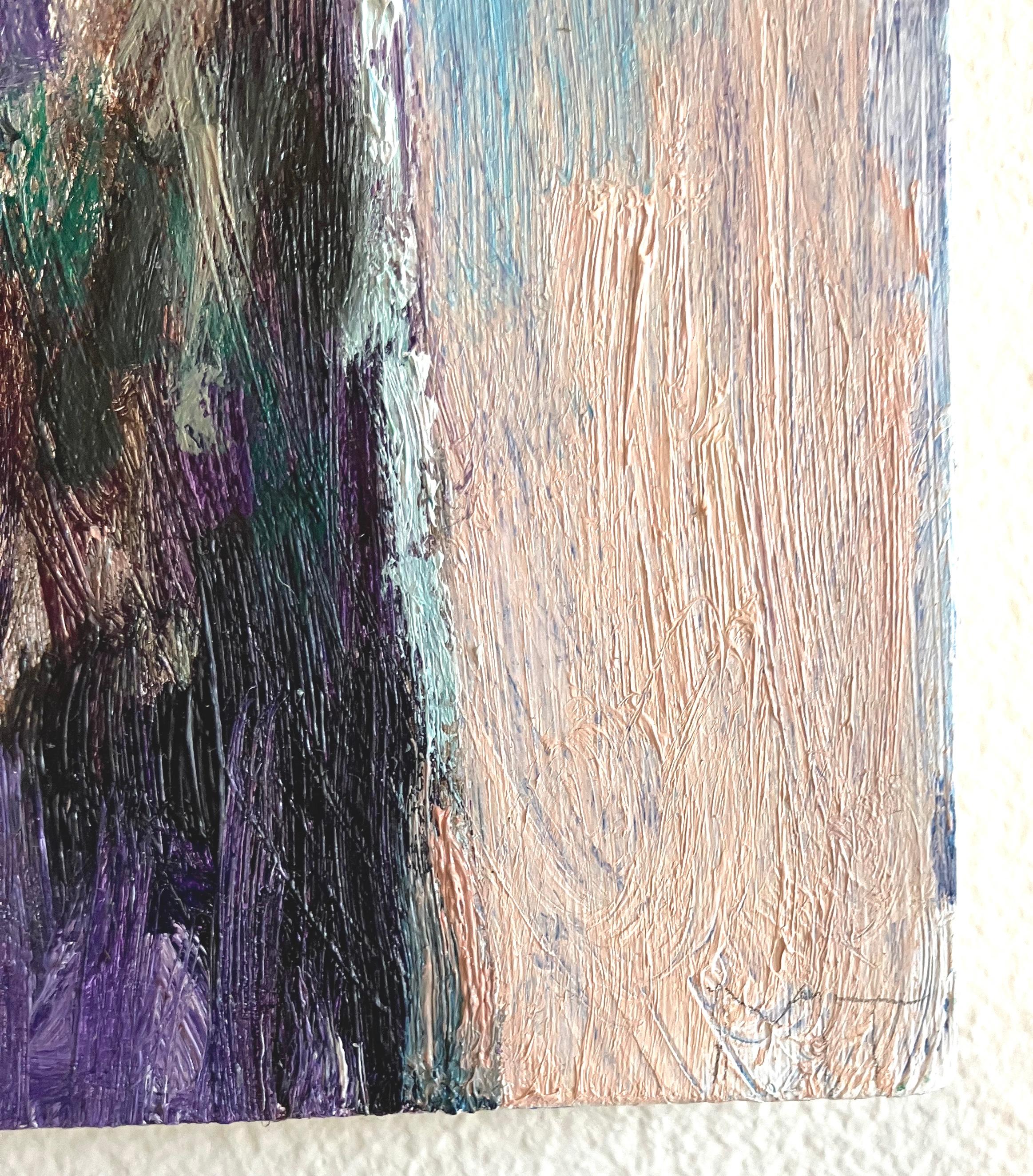TOP DOLLAR: abstraktes Gemälde, städtisches Straßenschild mit Graffiti in grün, blau (Abstrakt), Painting, von Mat Tomezsko
