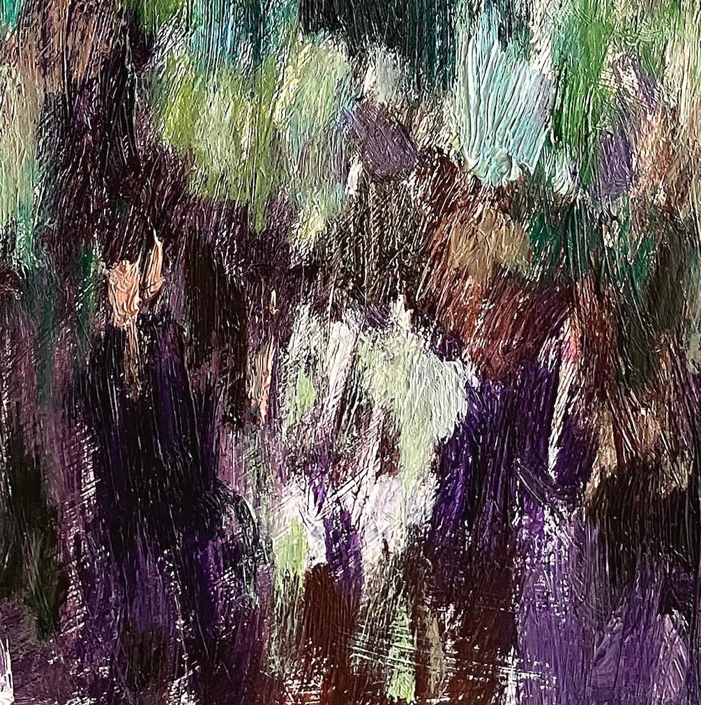 TOP DOLLAR: abstraktes Gemälde, städtisches Straßenschild mit Graffiti in grün, blau (Grau), Abstract Painting, von Mat Tomezsko