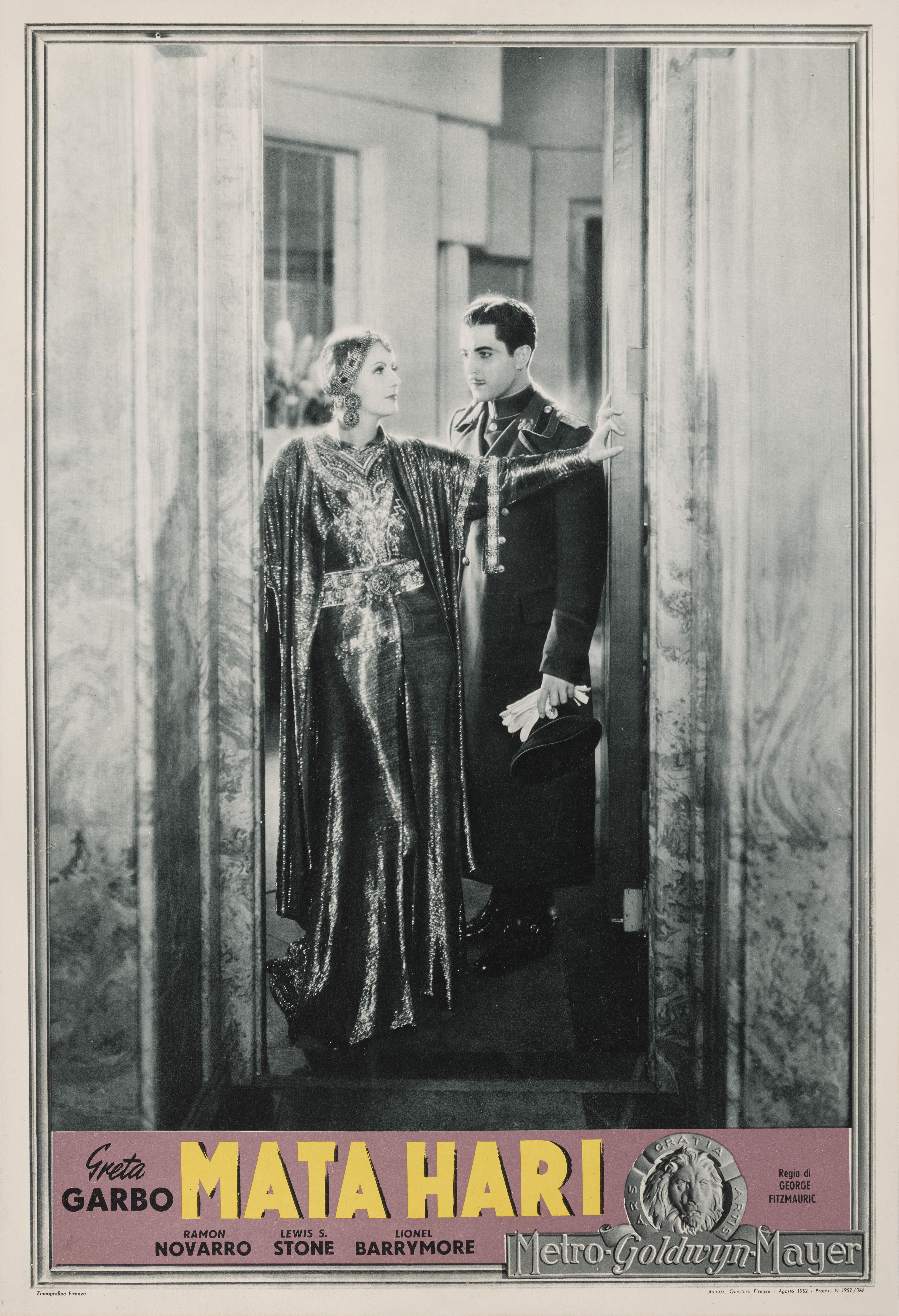 Originales italienisches Filmplakat des Films von 1931, der weitgehend auf dem Leben von Mata Hari basiert, einer holländischen exotischen Tänzerin und Kurtisane, die während des Ersten Weltkriegs eine deutsche Spionin war. Greta Garbo spielte die