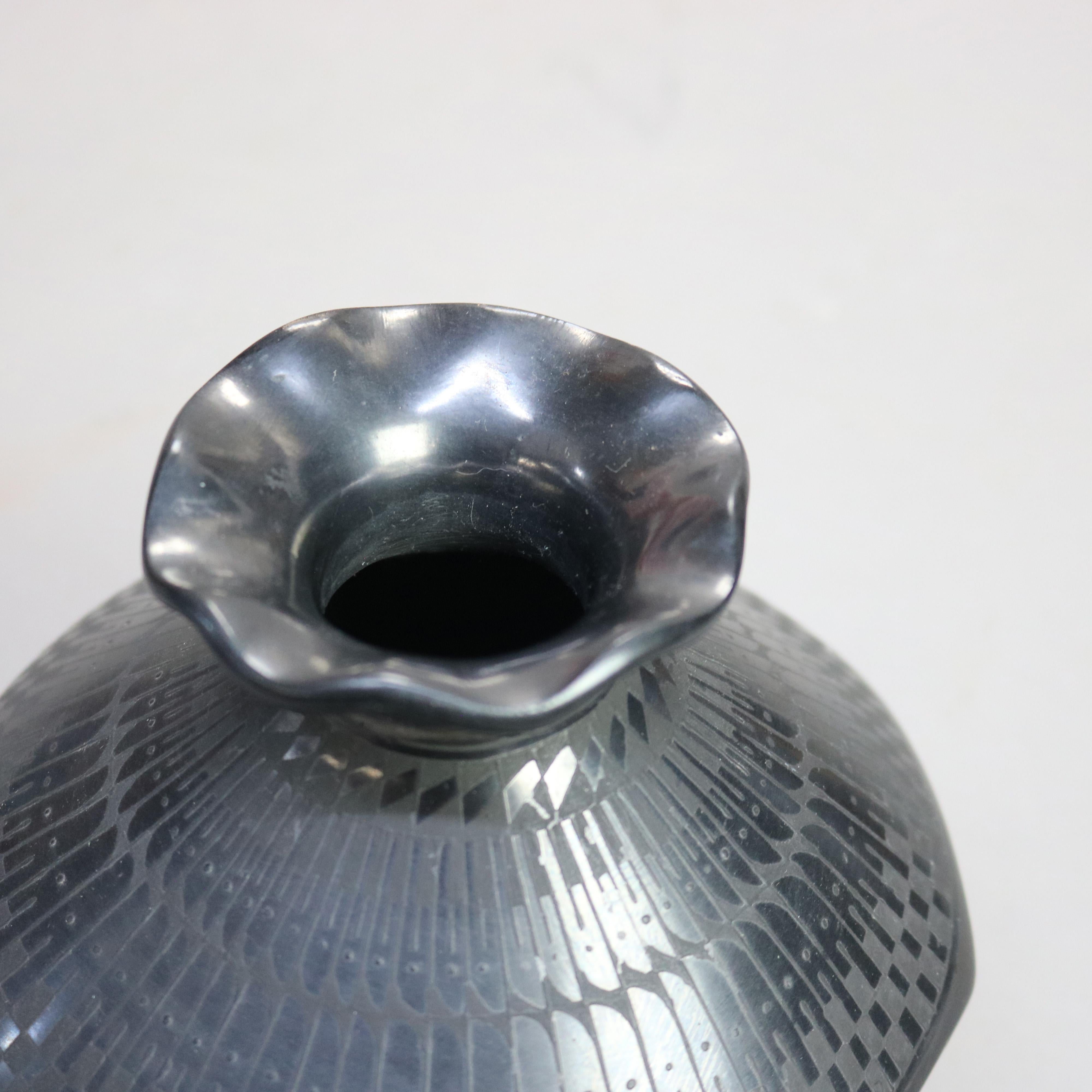 Mata Ortiz Casa Grandes Black on Black Pottery Vase C1920 2