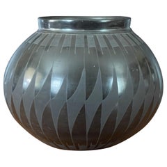 Retro Mata Ortiz Geometric Blackware Vase by David Ortiz