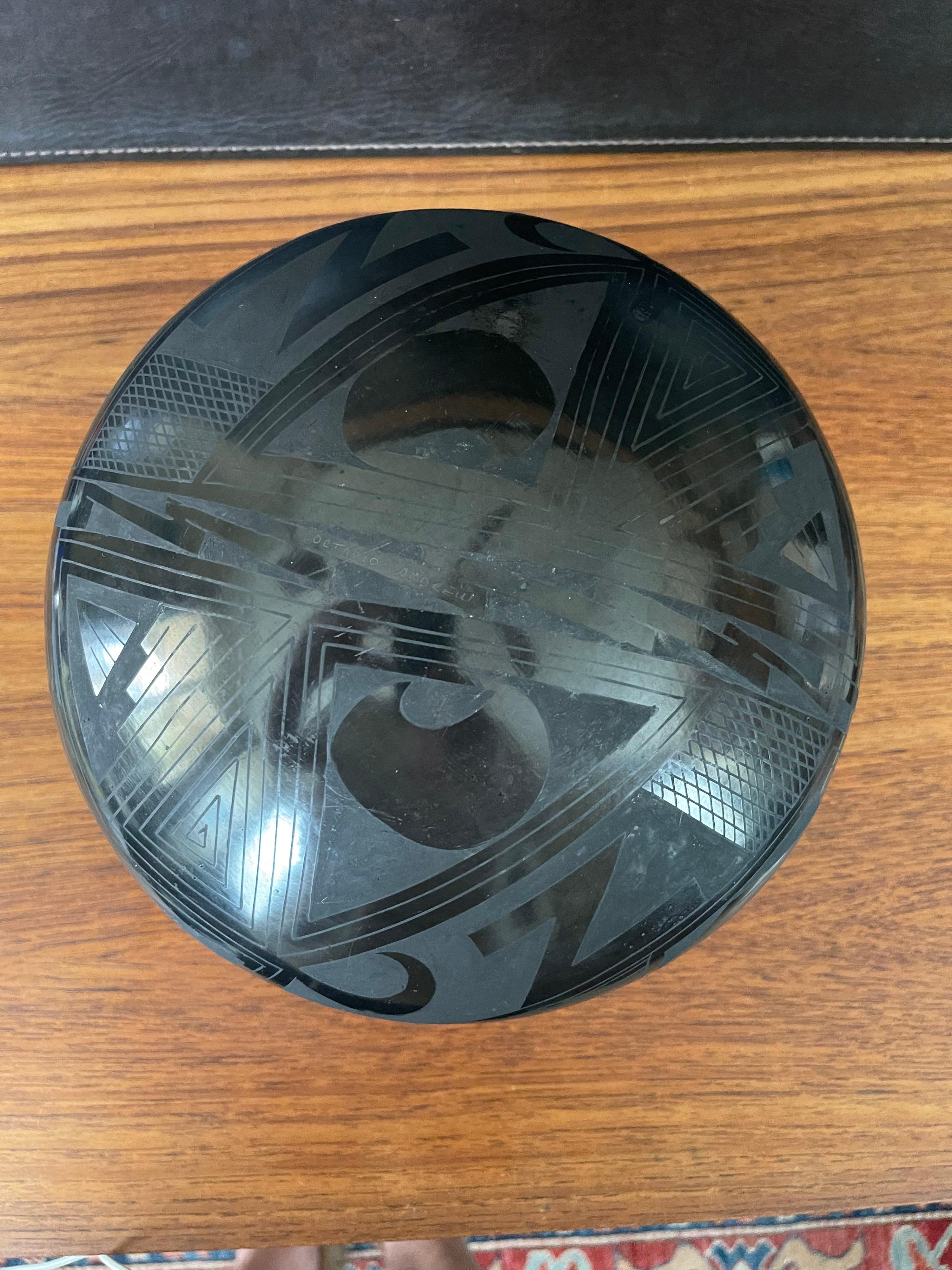 Pottery Mata Ortiz Geometric Blackware Vase by Octavio Andrew