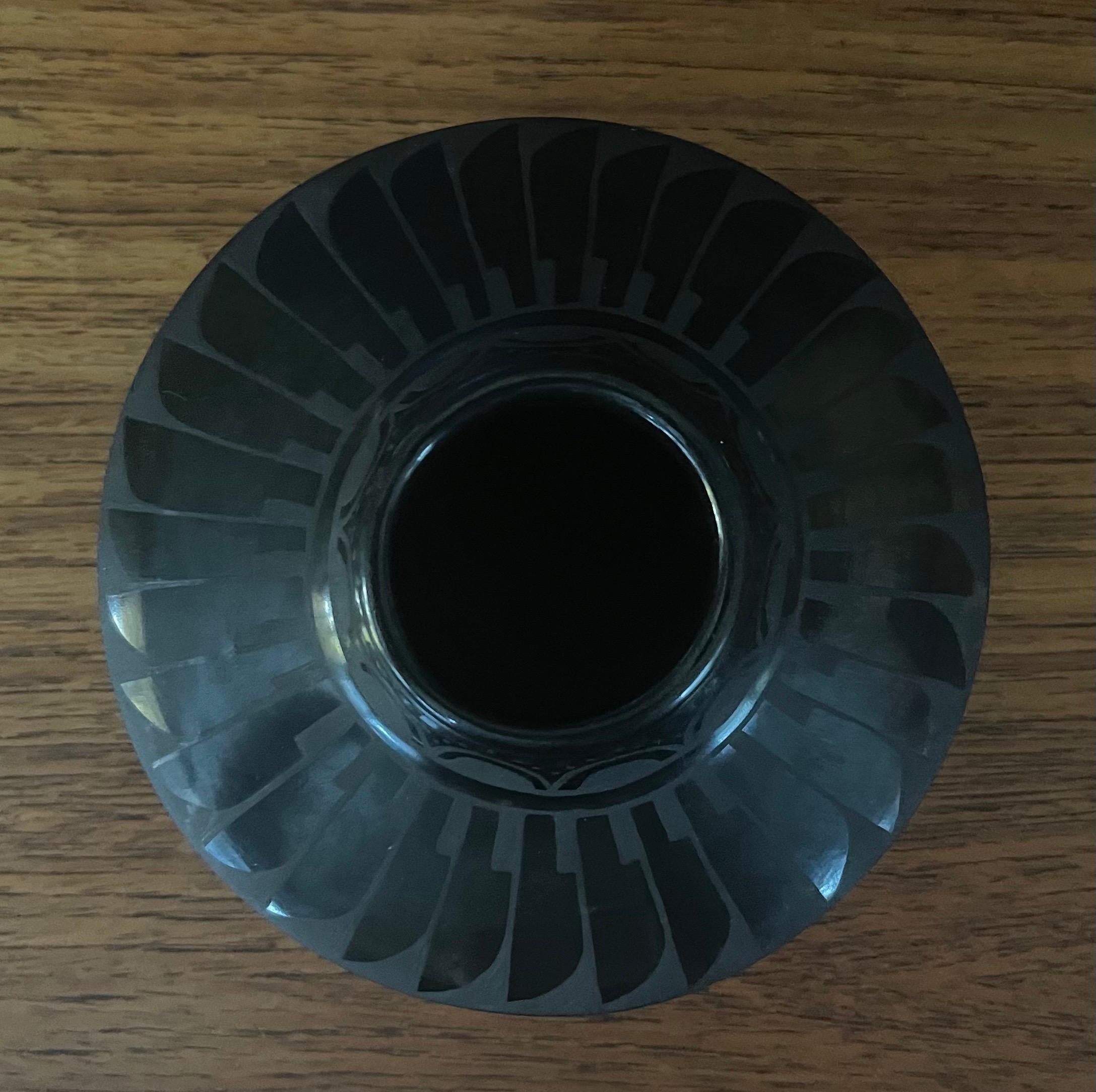 Mexican Mata Ortiz Geometric Blackware Vase by Ramona Tapia