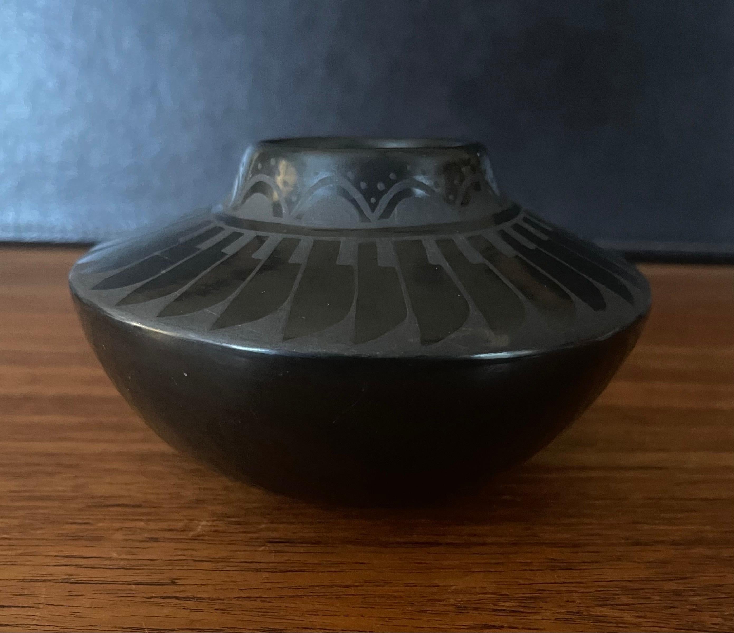 20th Century Mata Ortiz Geometric Blackware Vase by Ramona Tapia