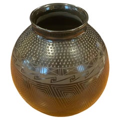 Mata Ortiz Geometric Blackware Vase by Tomasa Mora