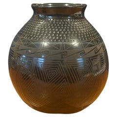Vintage Mata Ortiz Geometric Blackware Vase by Tomasa Mora
