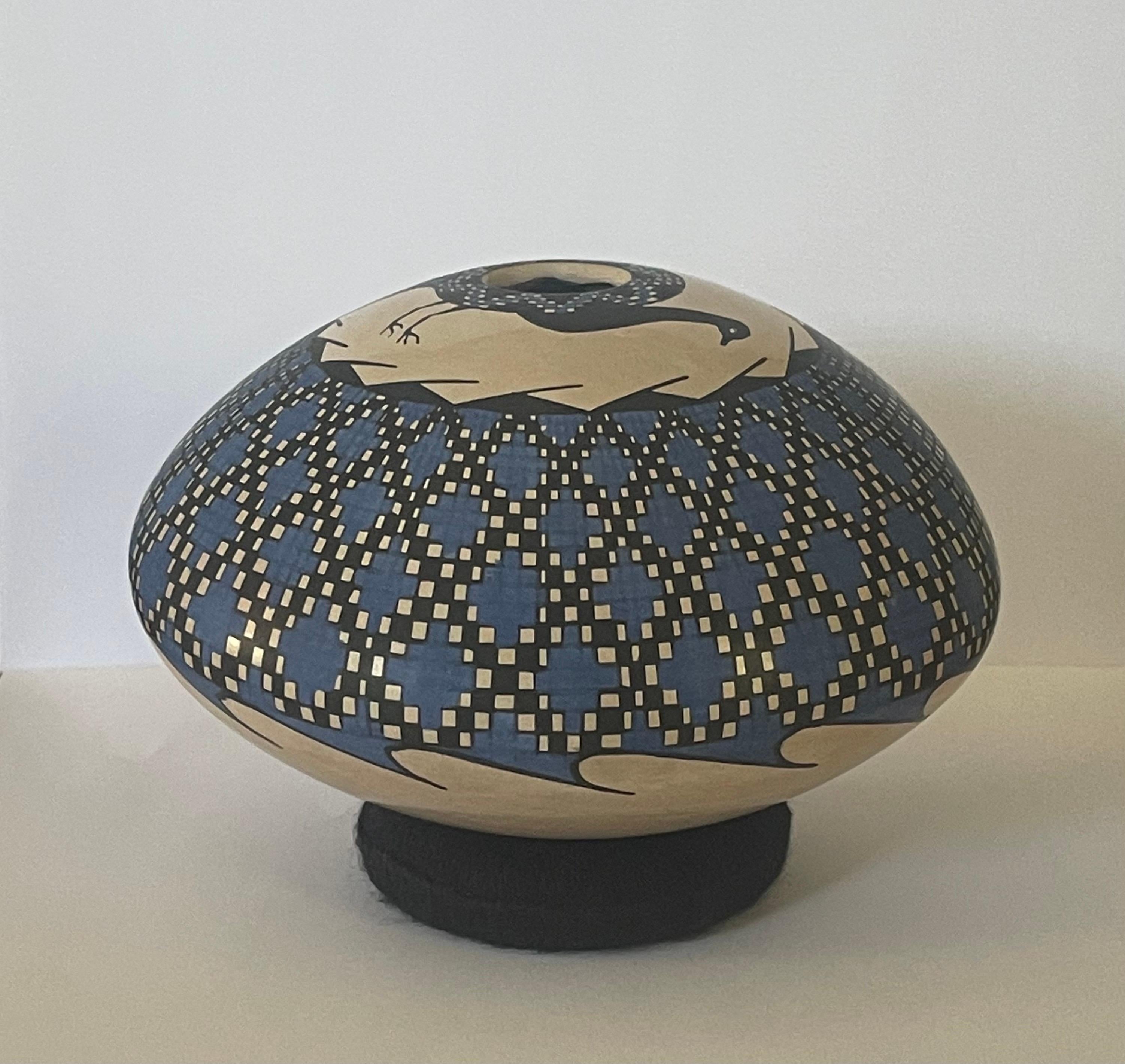 20th Century Mata Ortiz Geometric Pottery Vase by Emila Villa For Sale