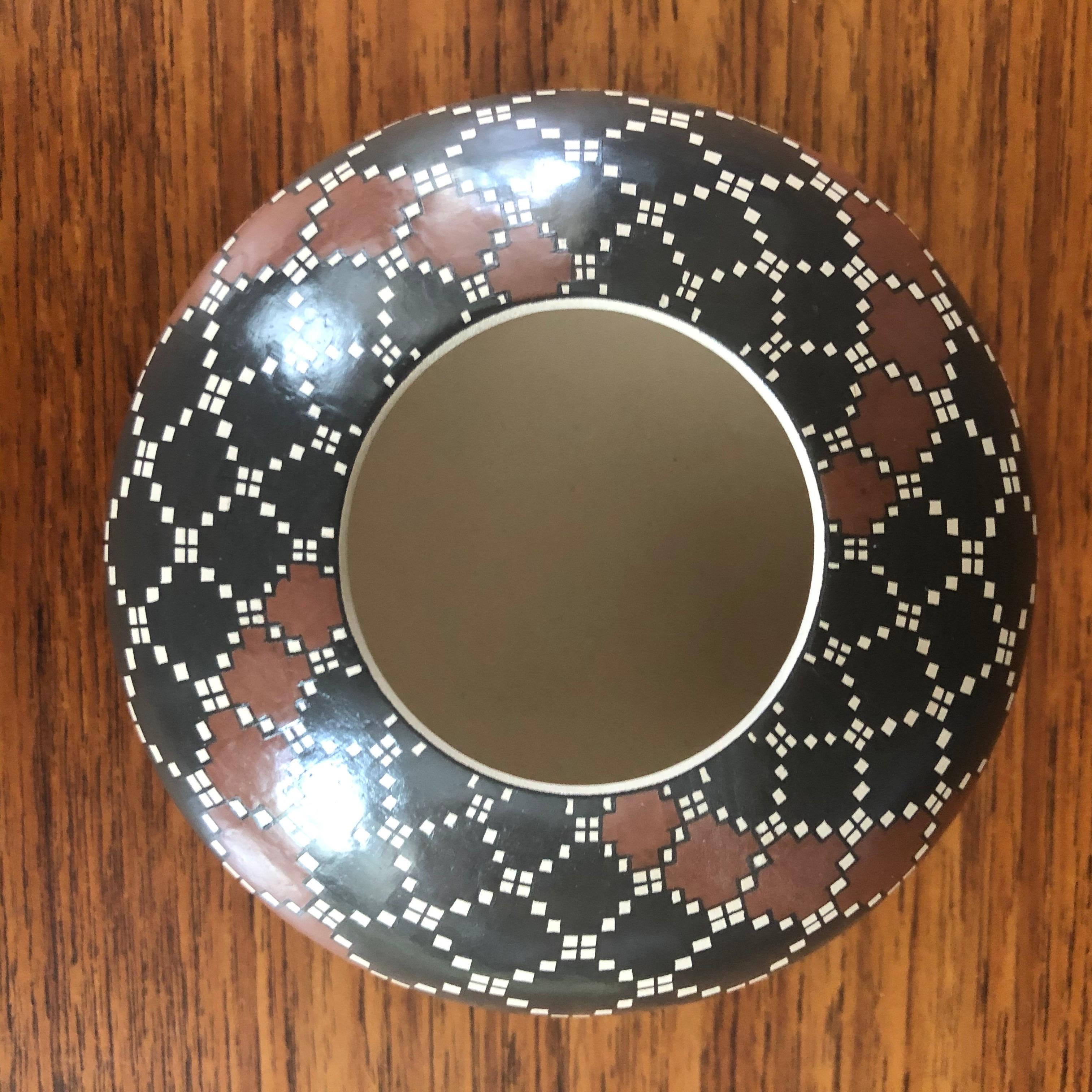 Polychromed Mata Ortiz Geometric Pottery Vase by Juana Ledezma Vecoz For Sale