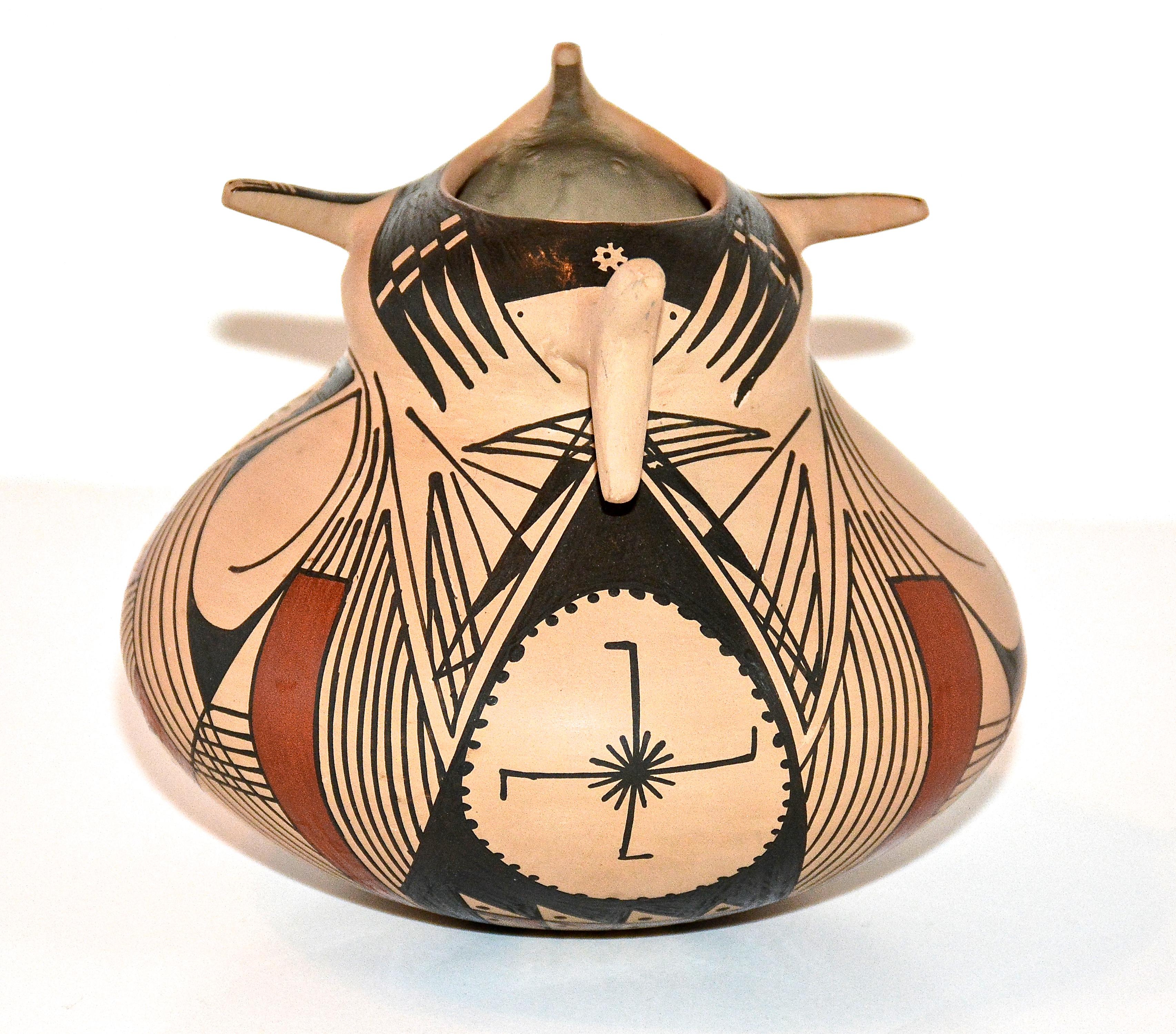 Mexican Mata Ortiz Polychrome Effigy Pot by Mauro Quezada, 1989 For Sale