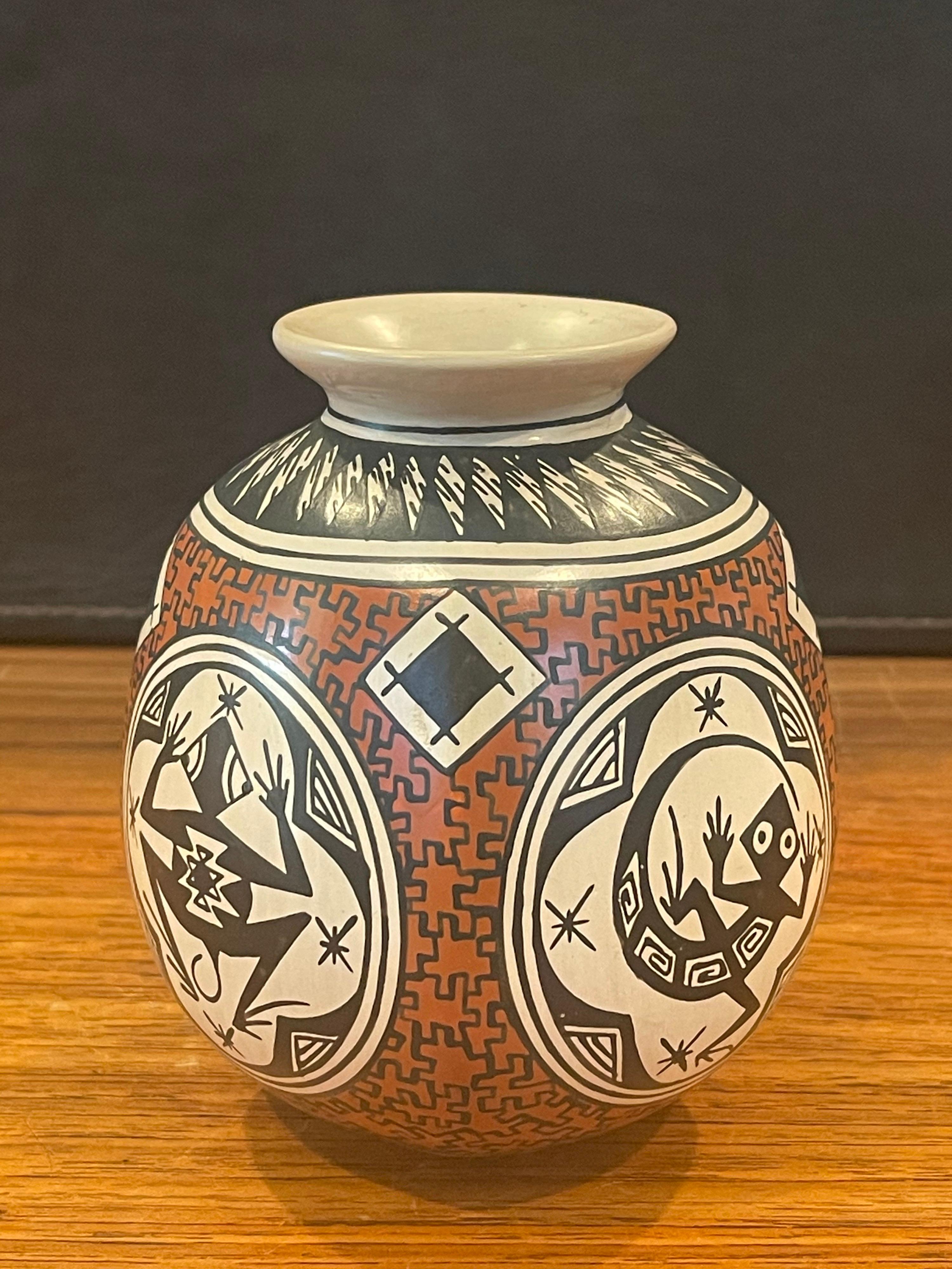 Artist Signed Mary C Martinez Mata Ortiz Pottery Hand Painted Ball Shaped Vase Southwest Western Design Art Object