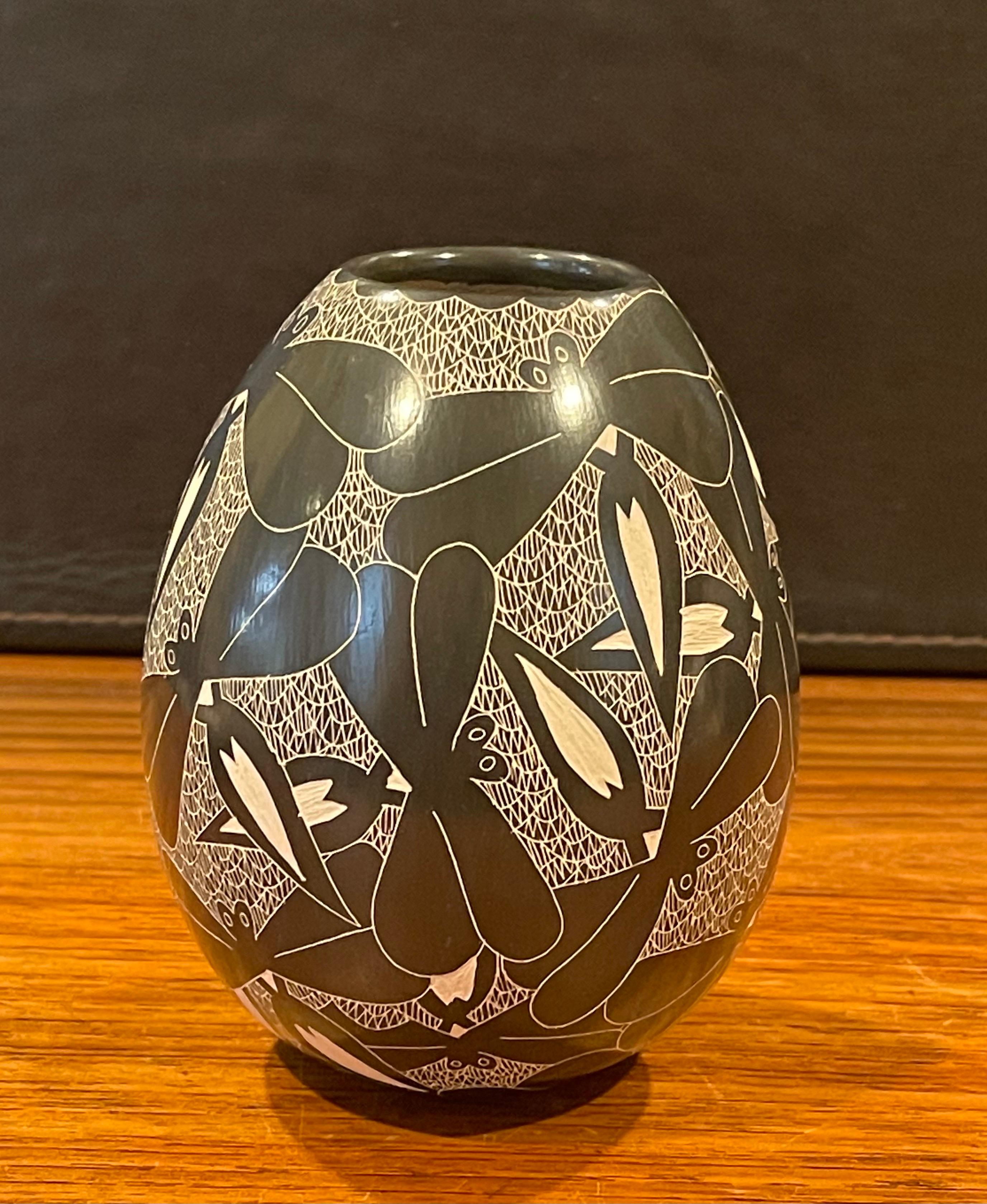 Mexican Mata Ortiz Pottery Butterfly Vase by Alex Ortega & Vivi Silveira