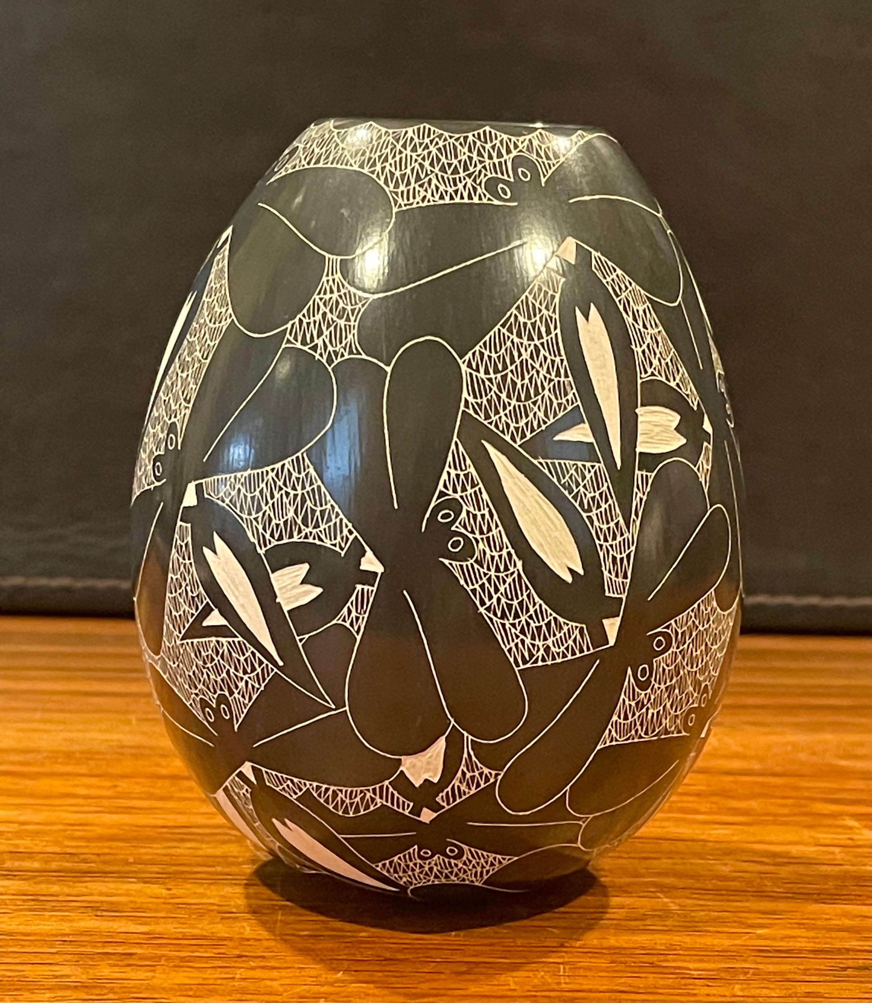 Polychromed Mata Ortiz Pottery Butterfly Vase by Alex Ortega & Vivi Silveira