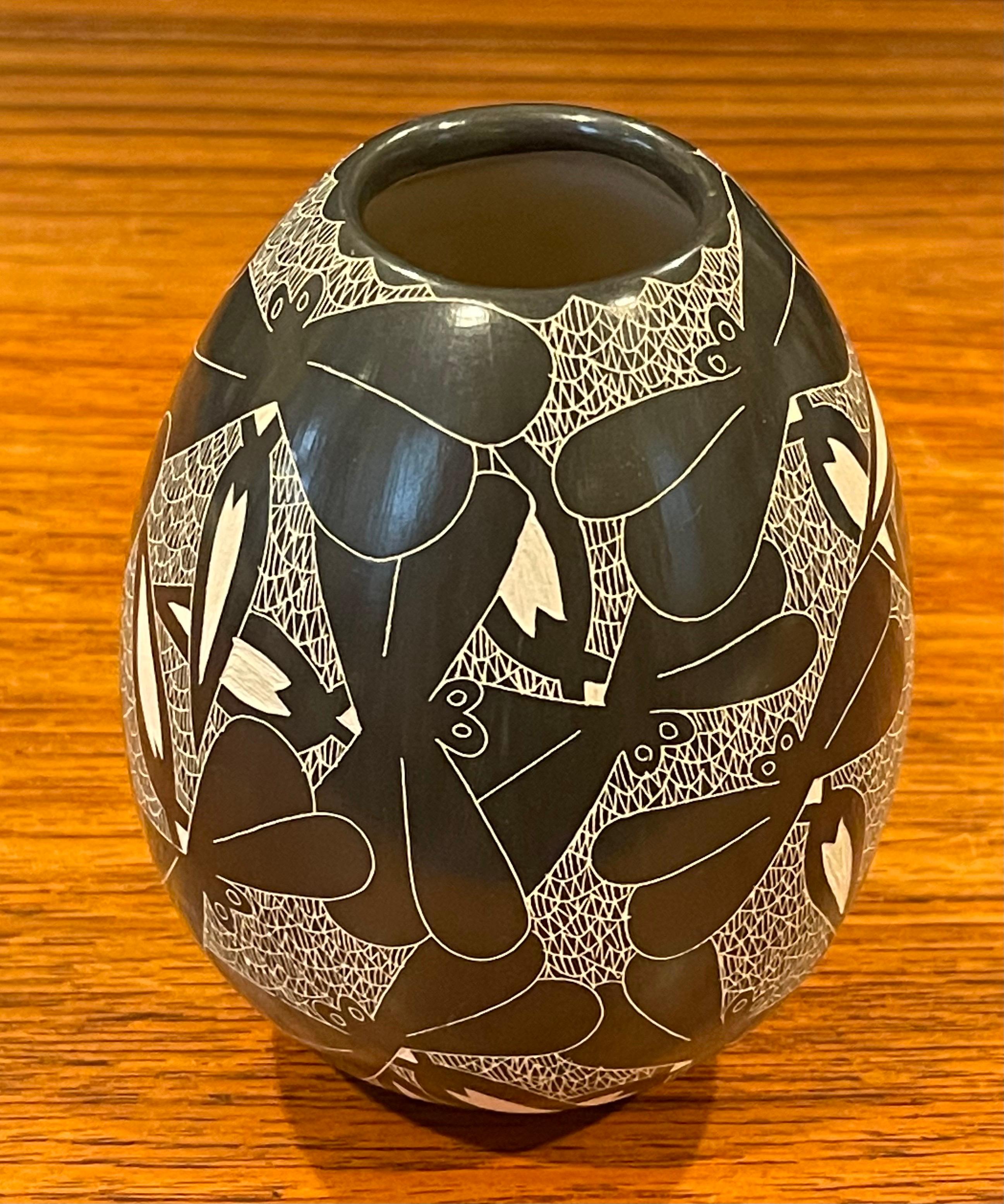 20th Century Mata Ortiz Pottery Butterfly Vase by Alex Ortega & Vivi Silveira