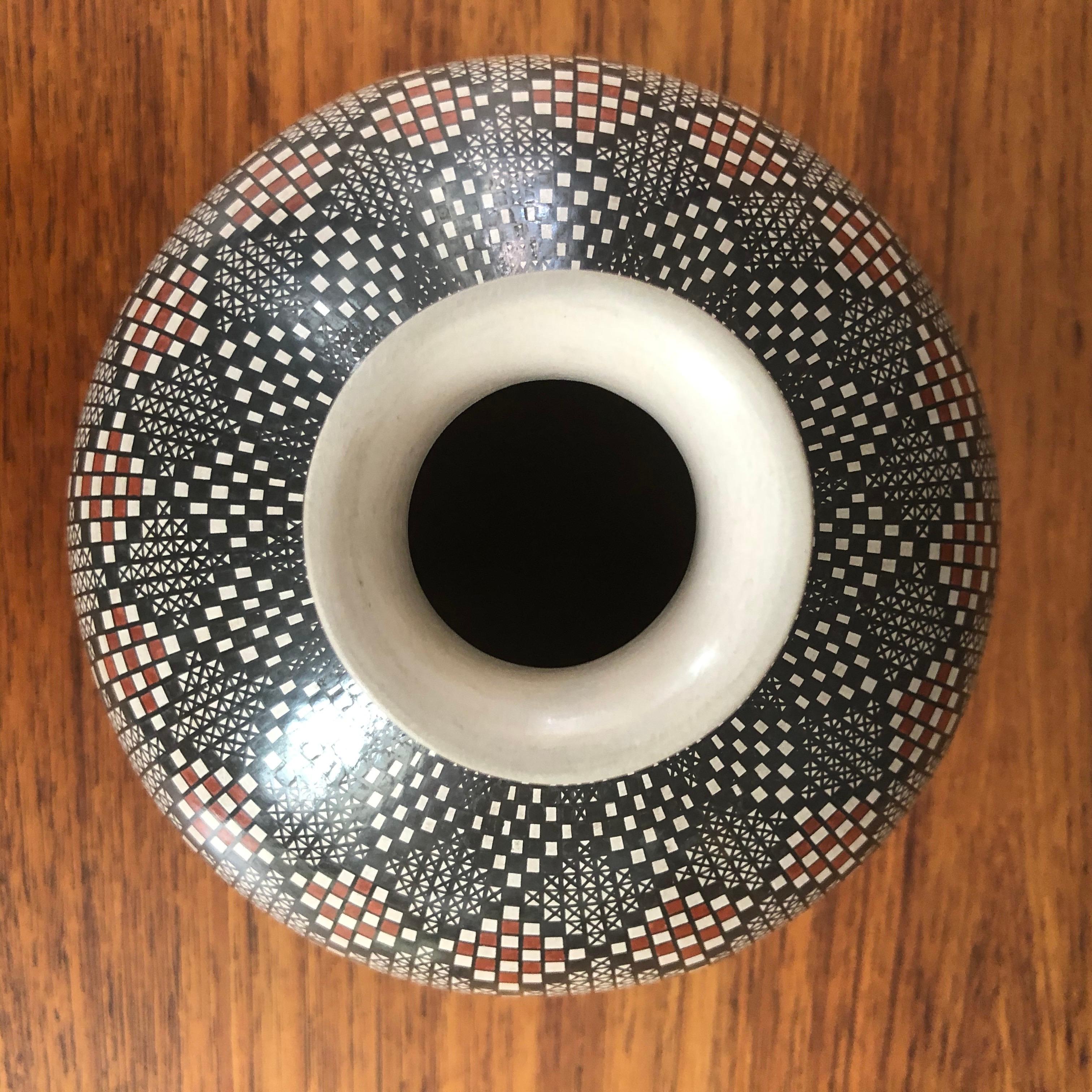 Mexican Mata Ortiz Pottery Geometric Vase by Blanca Ponce